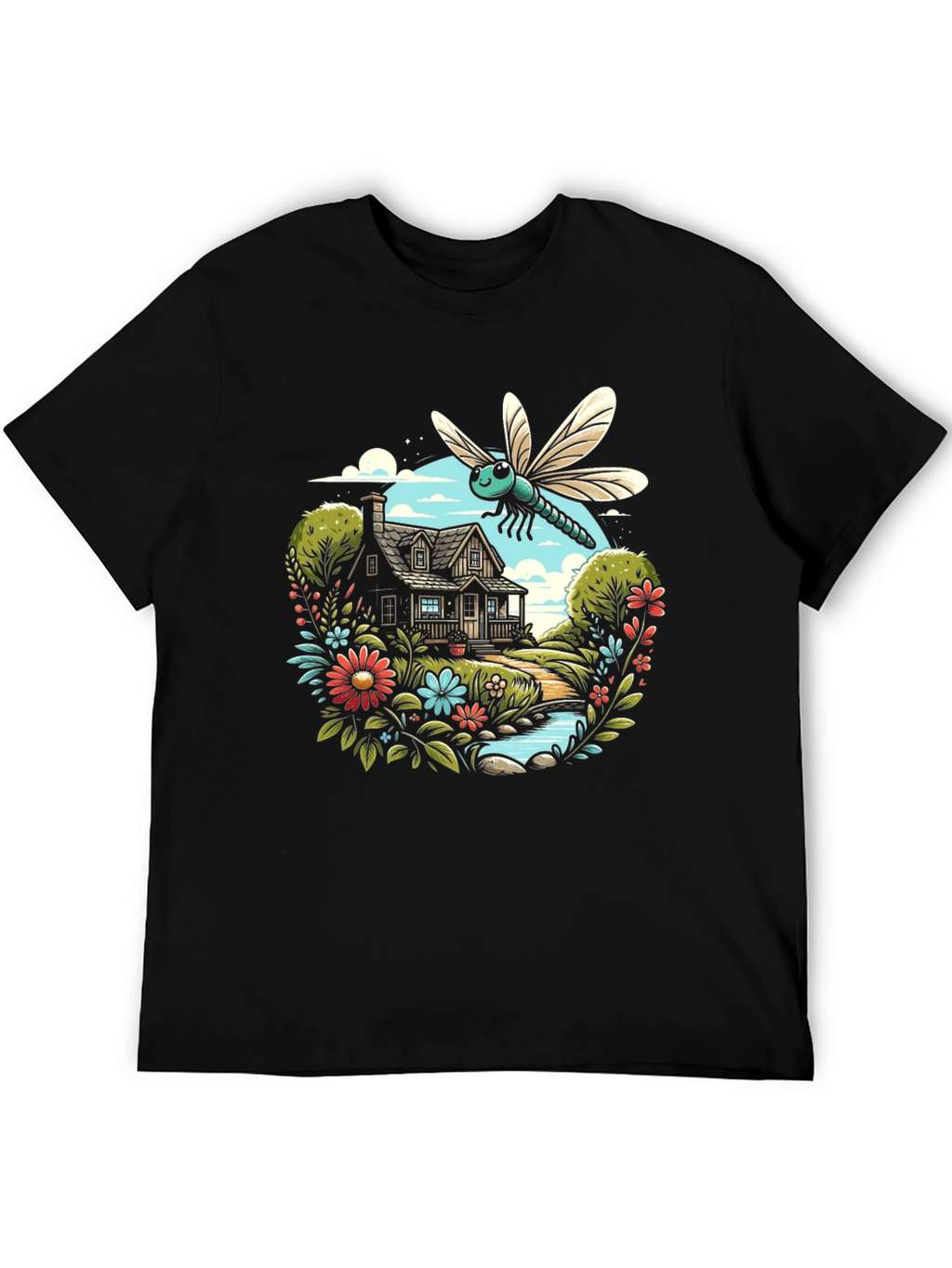 Nature Dragonfly Graphic Black Tee