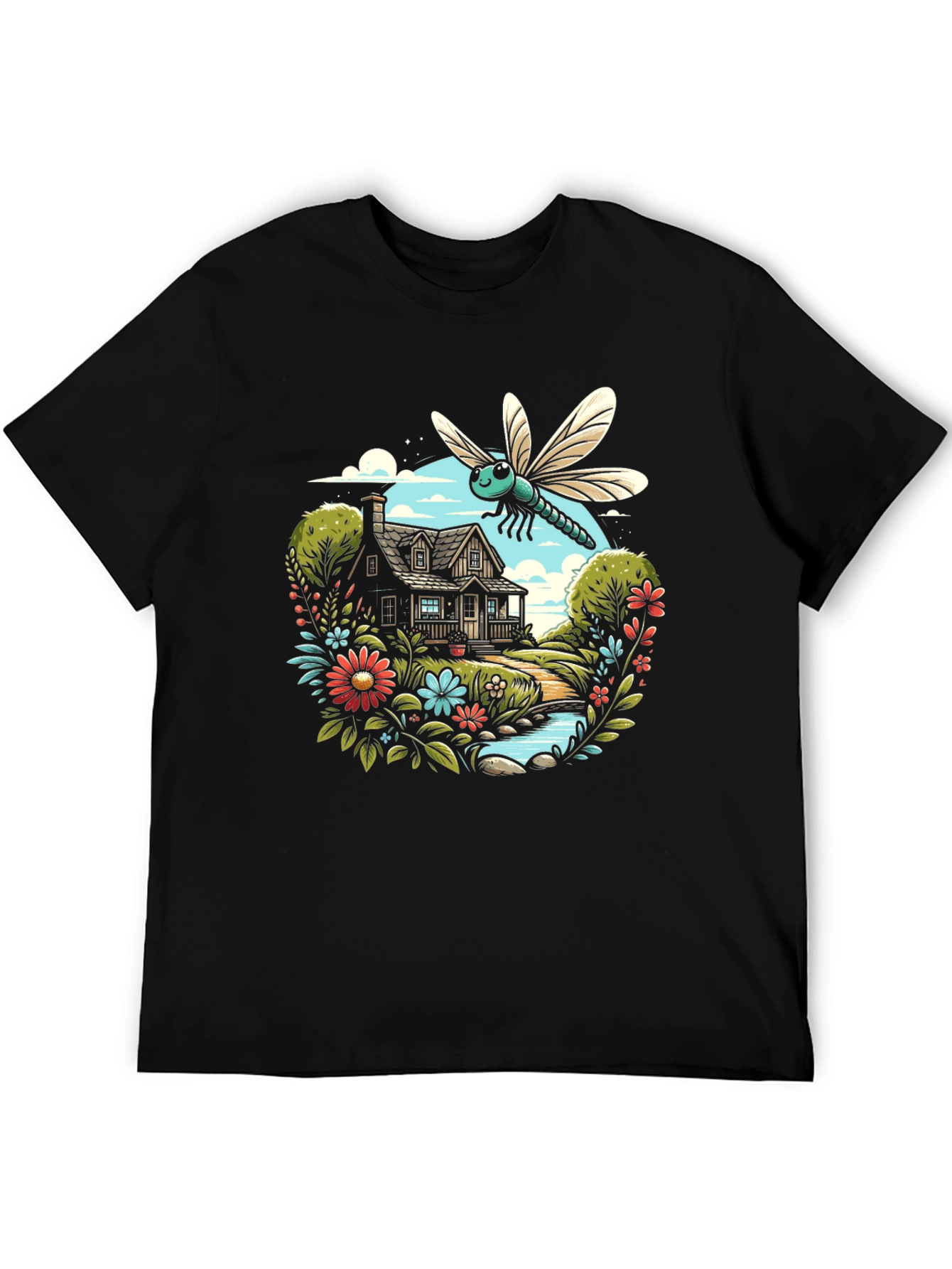 Nature Dragonfly Graphic Black Tee