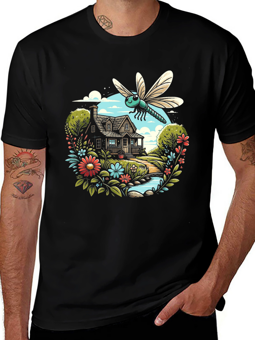 Nature Dragonfly Graphic Black Tee