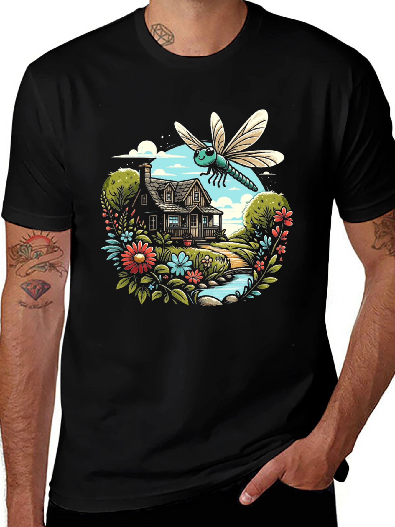 Nature Dragonfly Graphic Black Tee