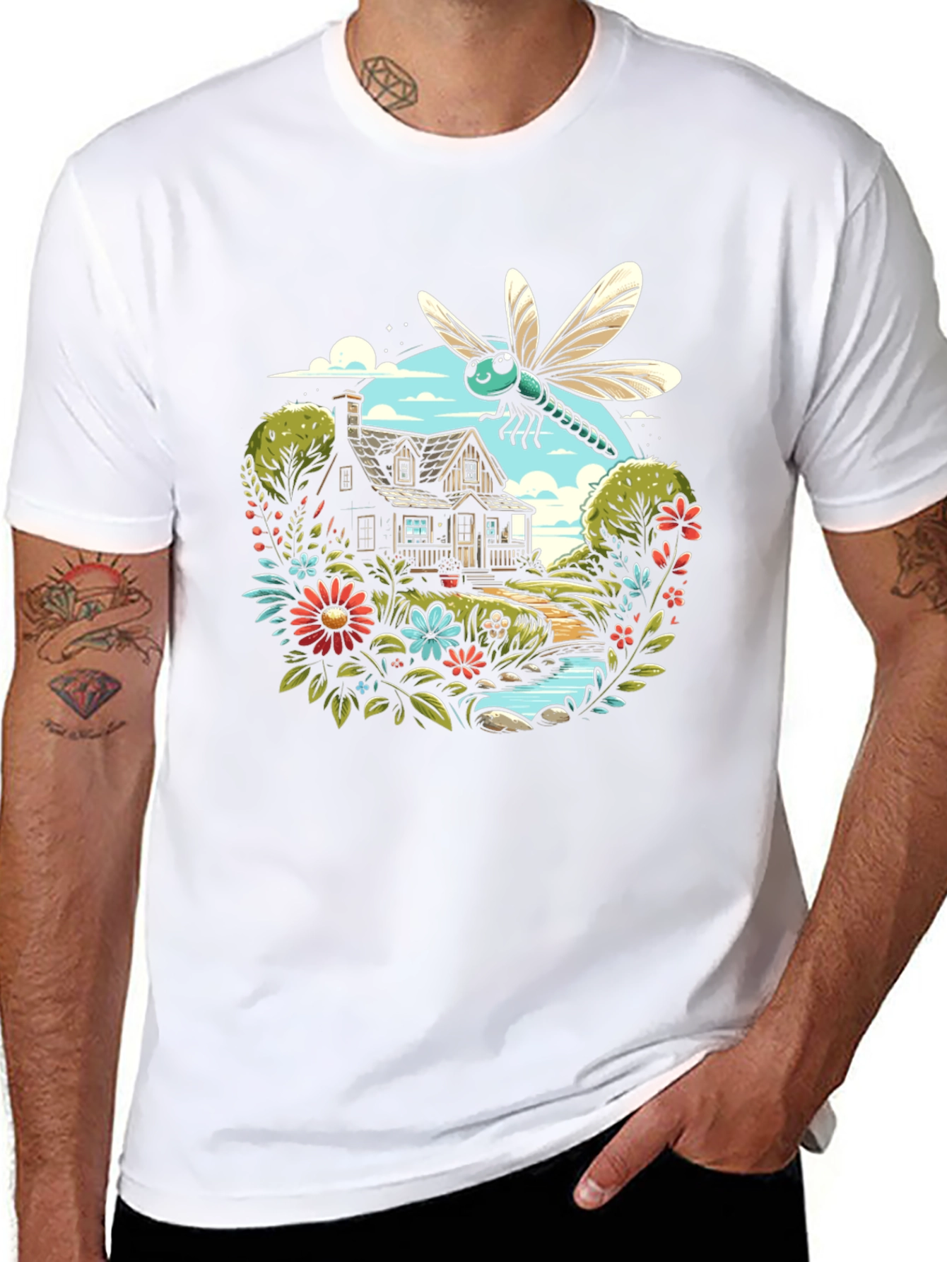 Nature Dragonfly Graphic Black Tee