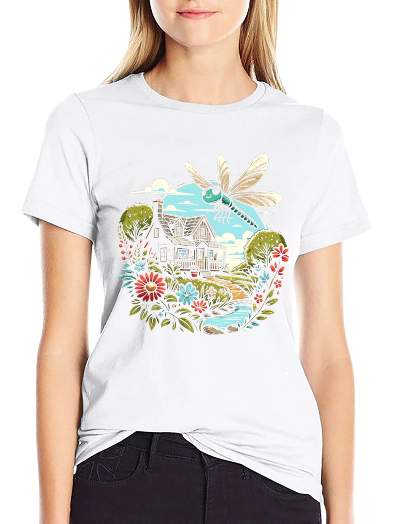 Nature Dragonfly Graphic Black Tee