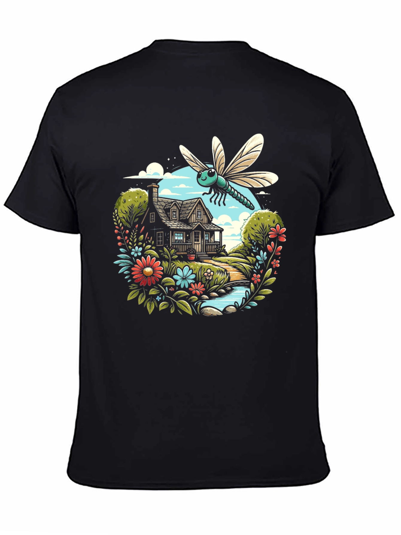 Nature Dragonfly Graphic Black Tee