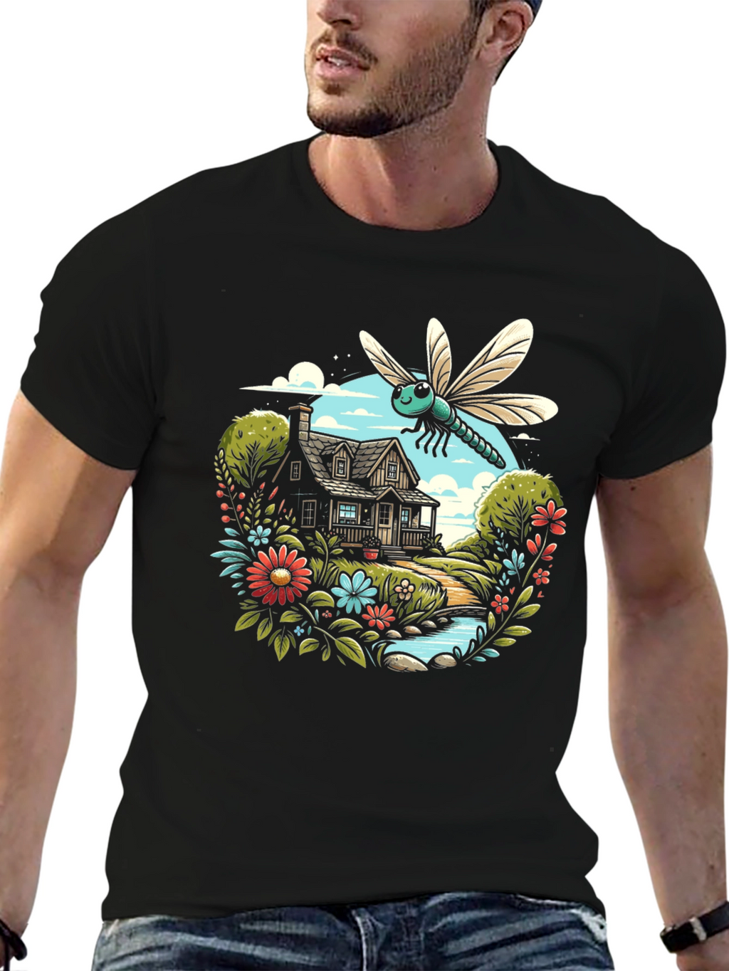Nature Dragonfly Graphic Black Tee