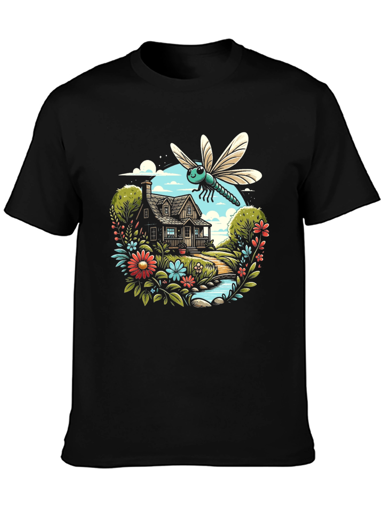 Nature Dragonfly Graphic Black Tee