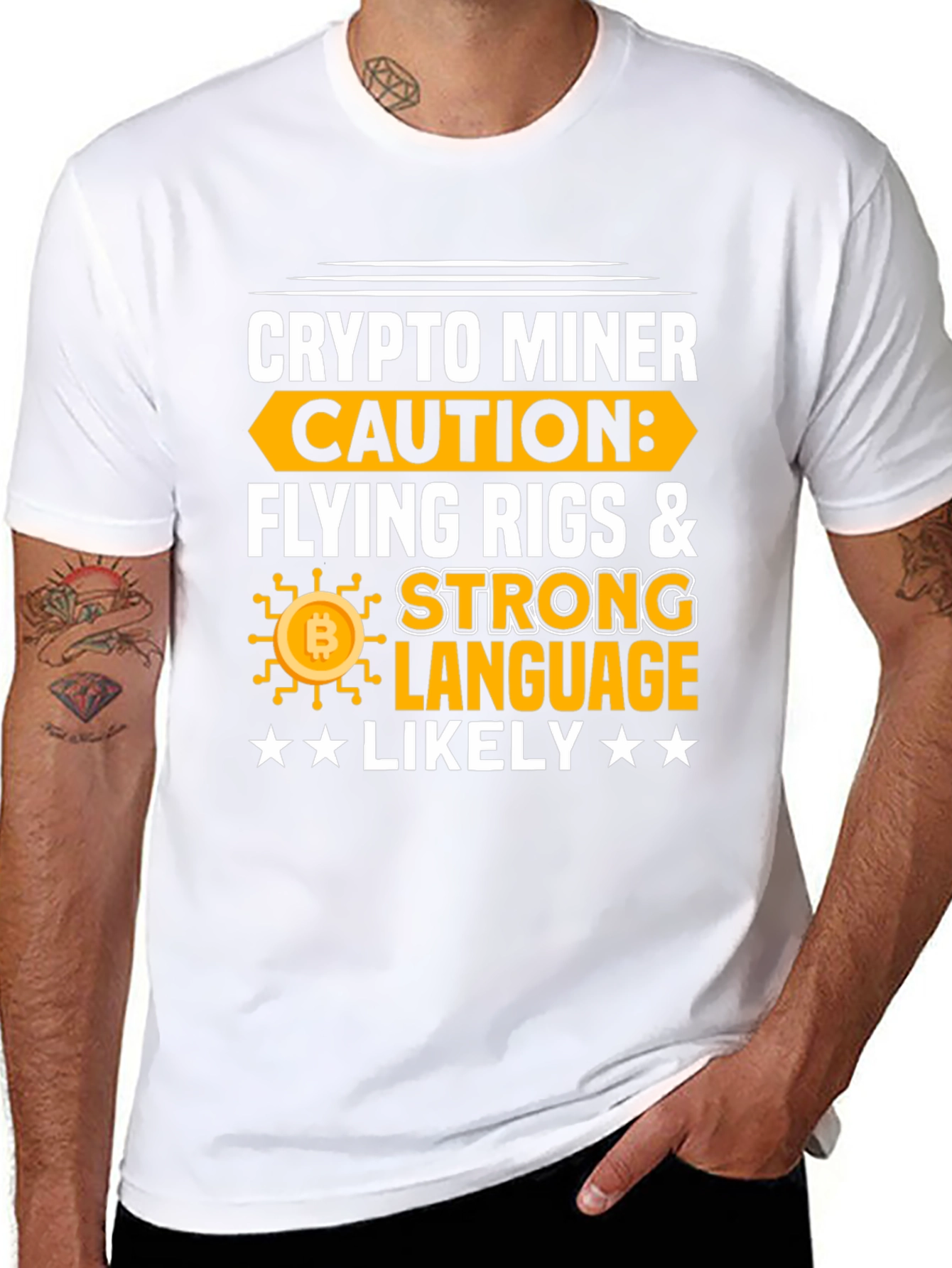 Crypto Miner Caution T-Shirt - Flying Rigs & Strong Language