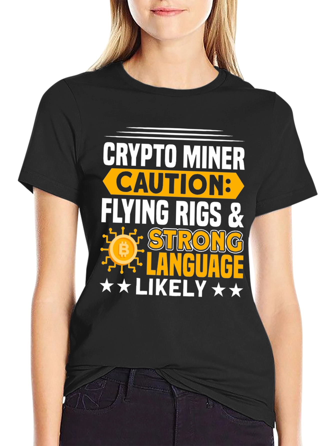 Crypto Miner Caution T-Shirt - Flying Rigs & Strong Language