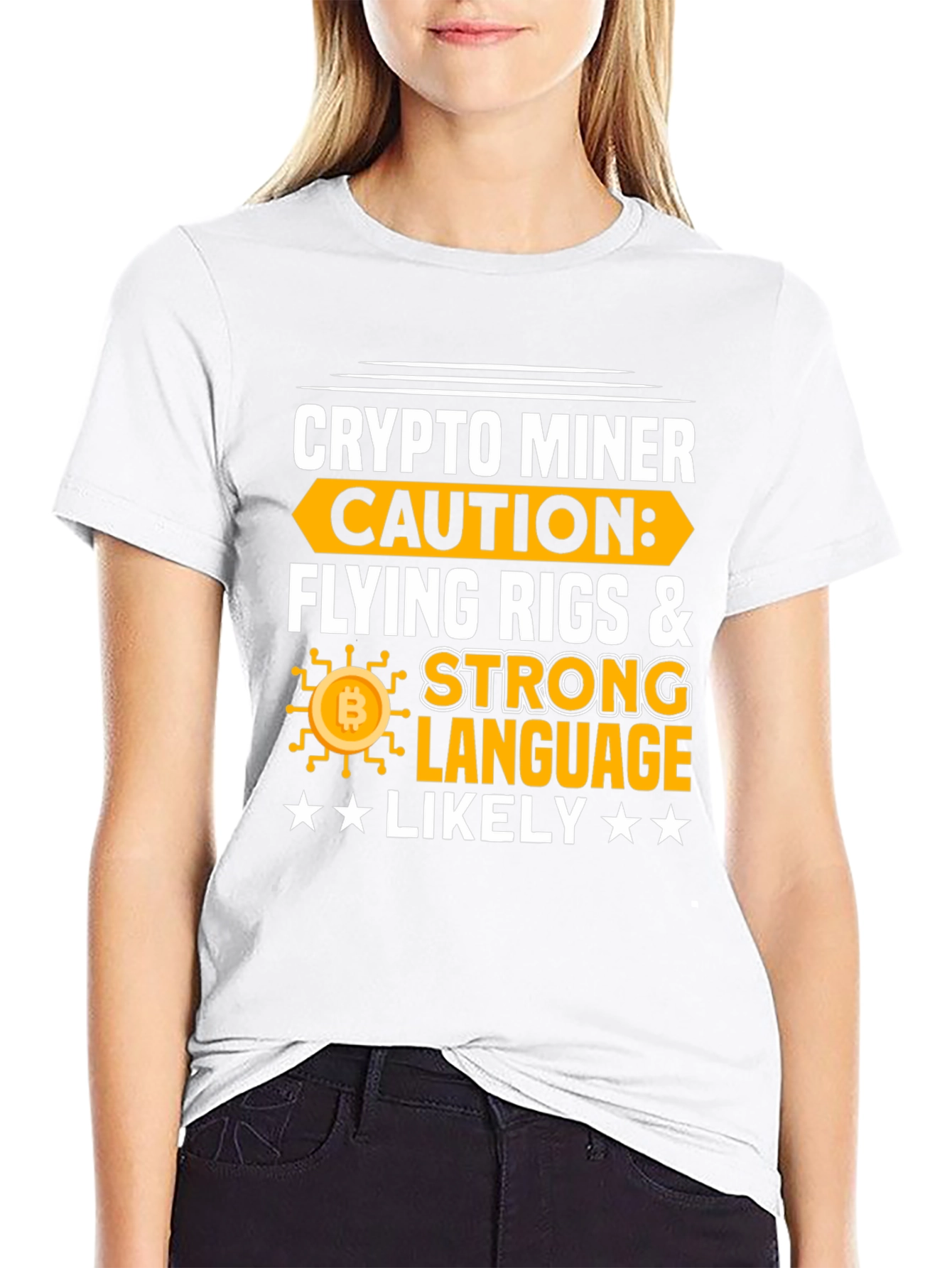 Crypto Miner Caution T-Shirt - Flying Rigs & Strong Language