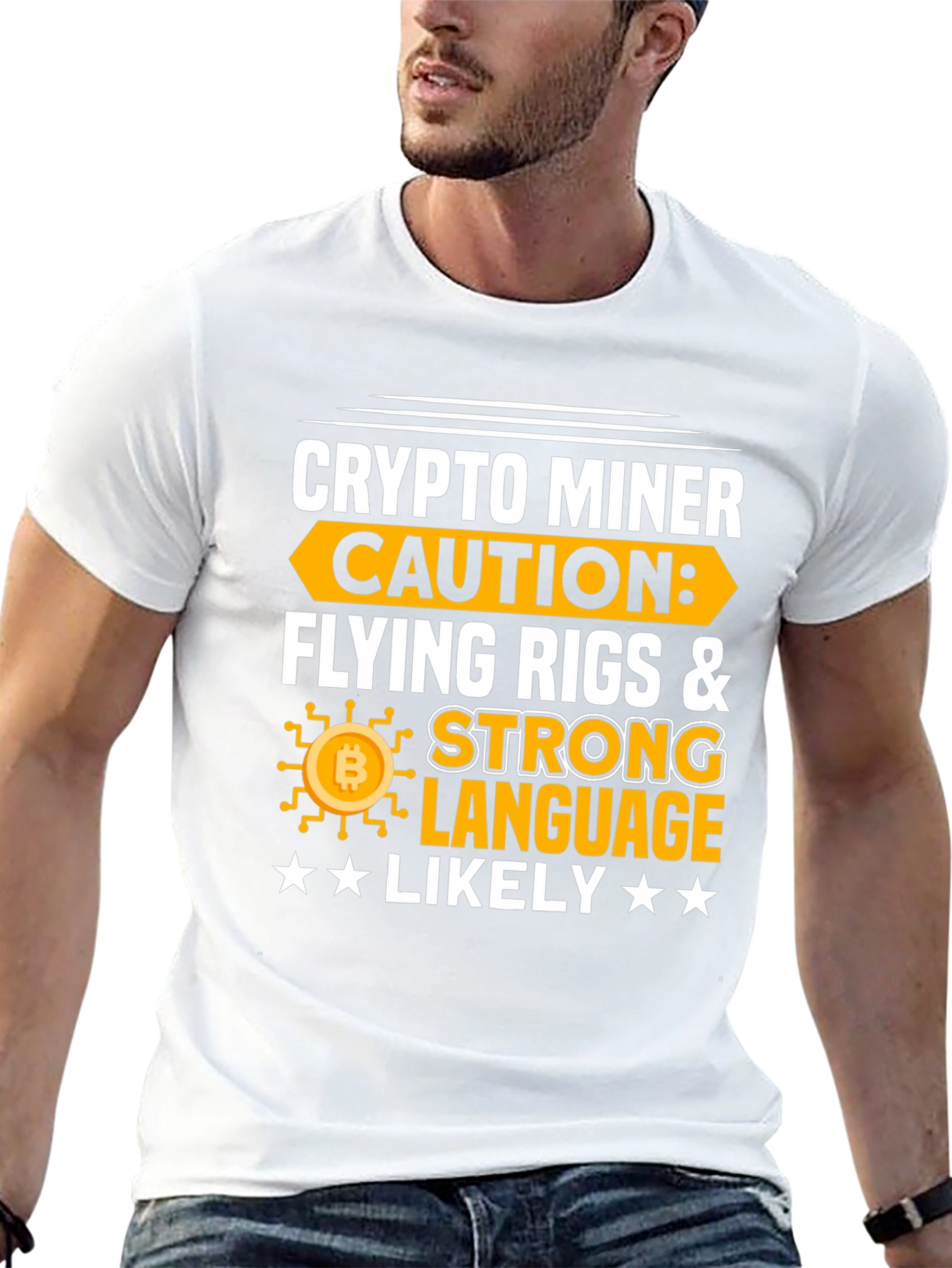 Crypto Miner Caution T-Shirt - Flying Rigs & Strong Language