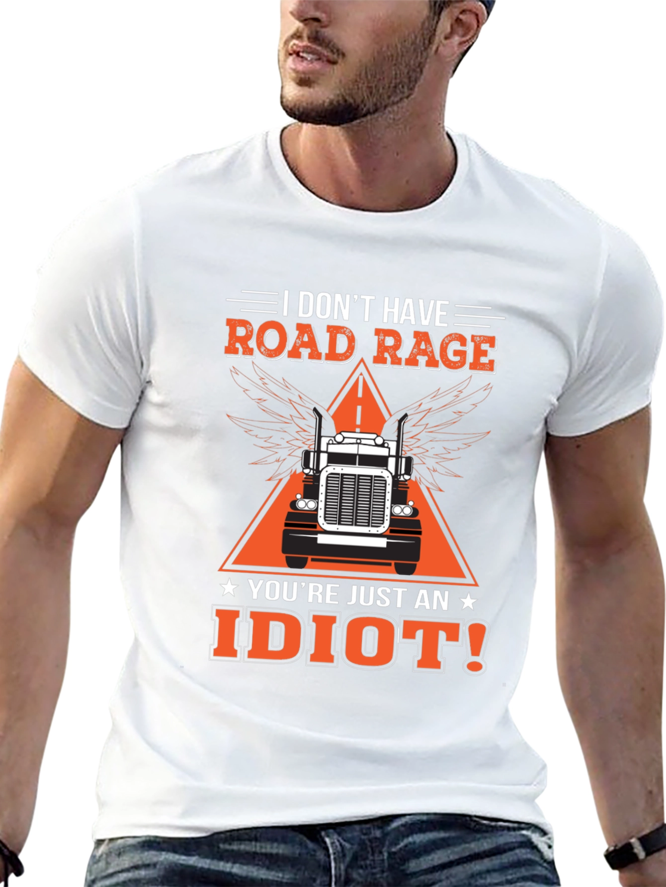 Road Rage Trucker Graphic Tee - Idiot Slogan