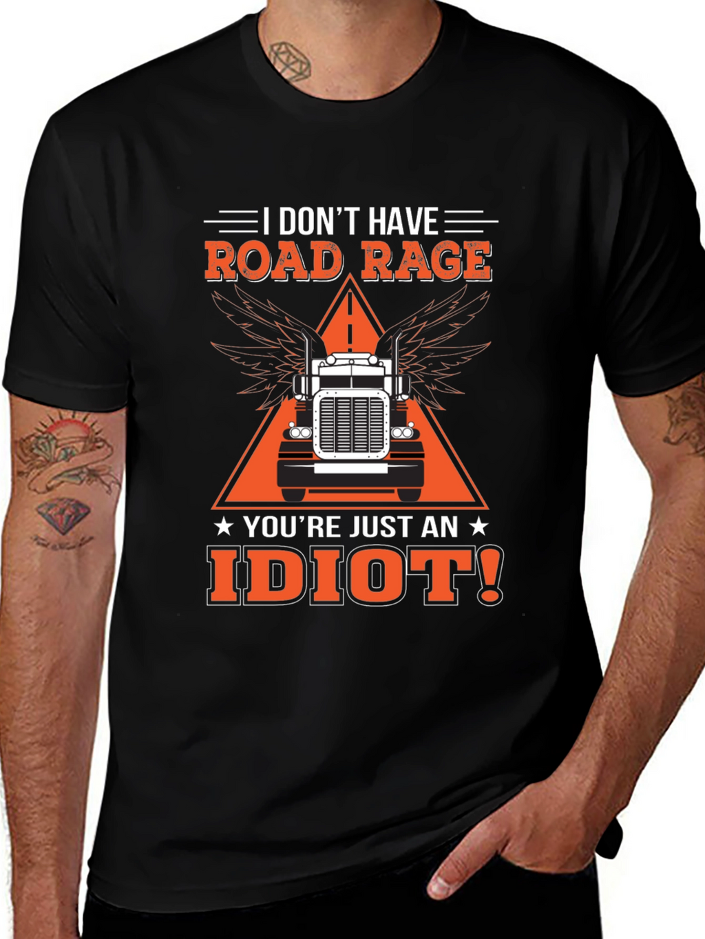 Road Rage Trucker Graphic Tee - Idiot Slogan