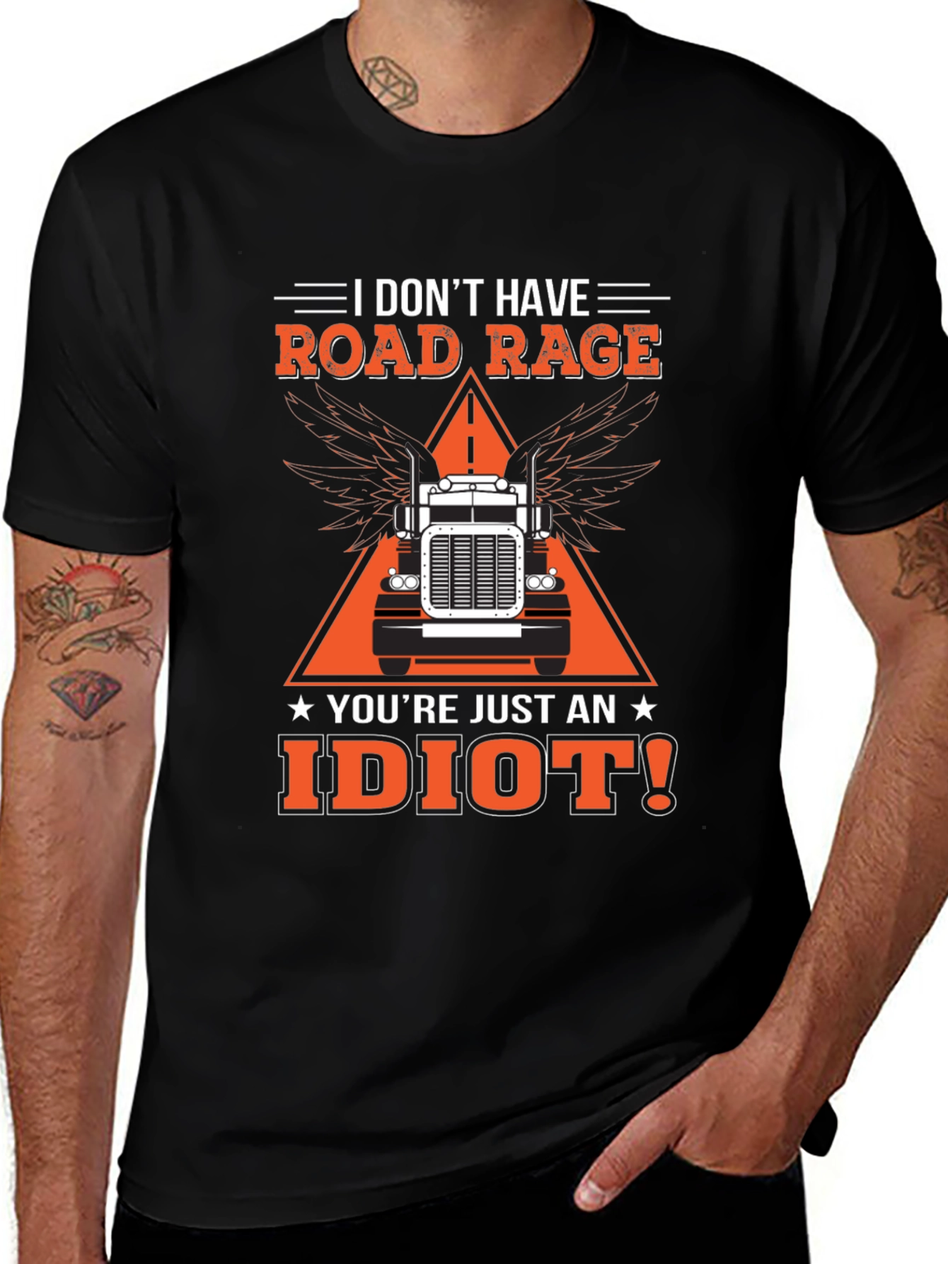 Road Rage Trucker Graphic Tee - Idiot Slogan