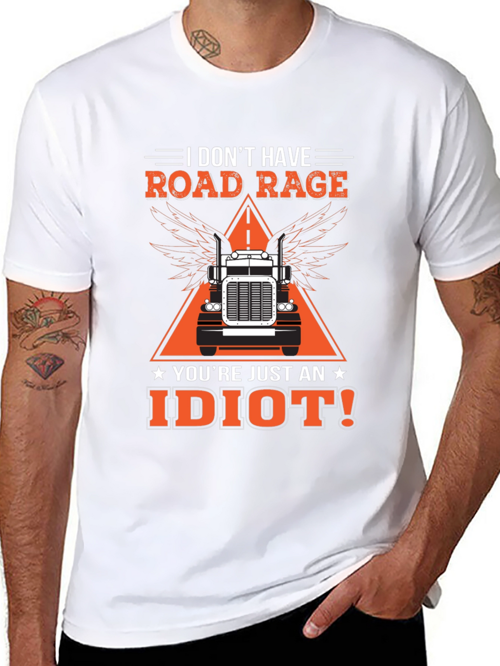 Road Rage Trucker Graphic Tee - Idiot Slogan