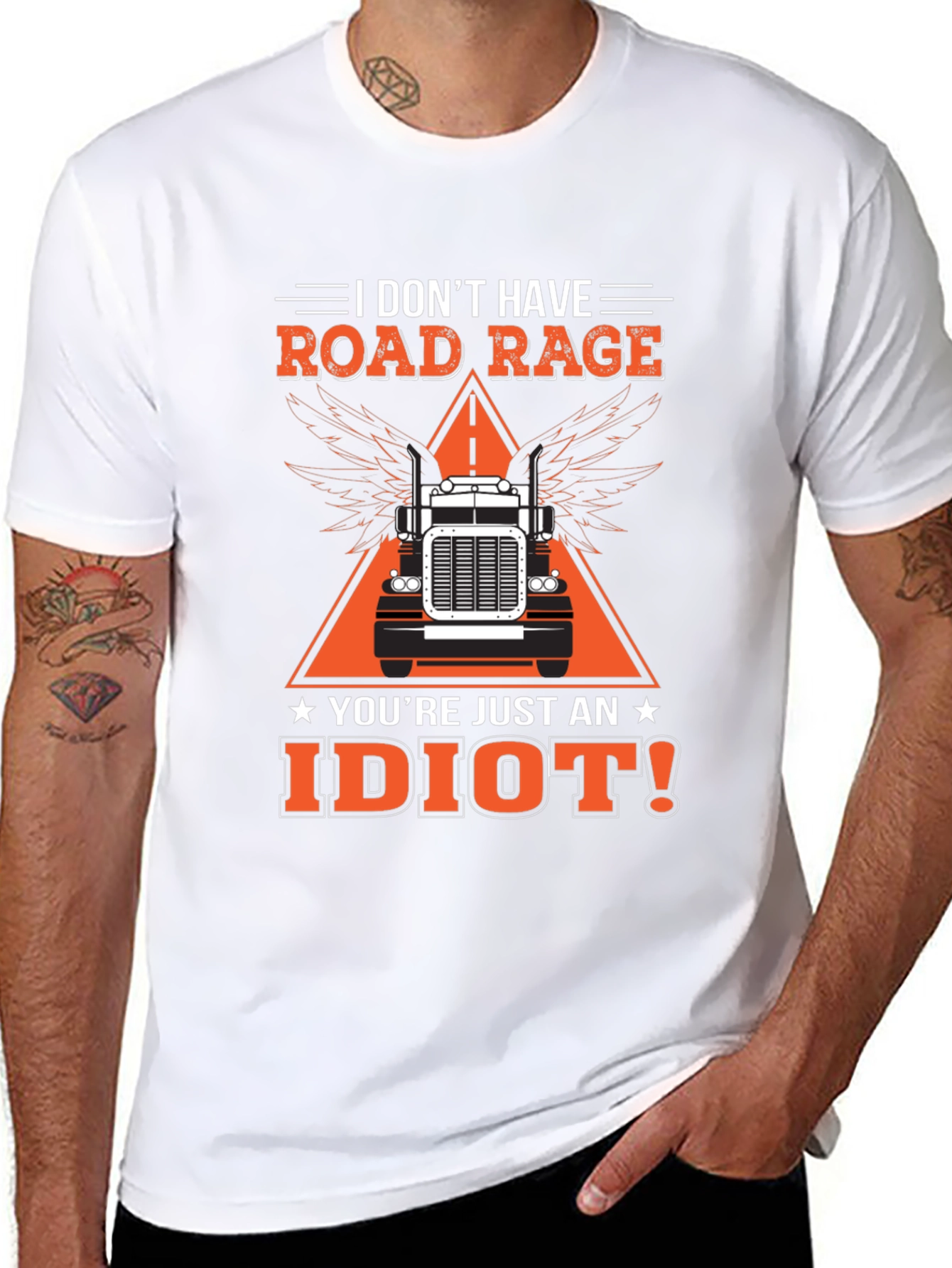 Road Rage Trucker Graphic Tee - Idiot Slogan