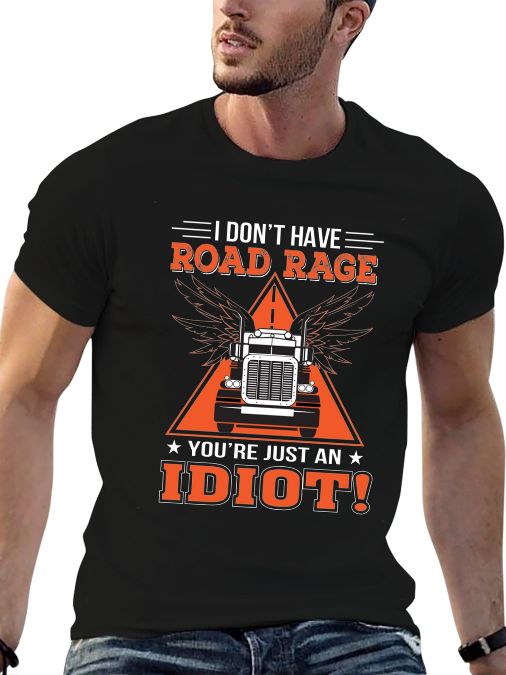 Road Rage Trucker Graphic Tee - Idiot Slogan