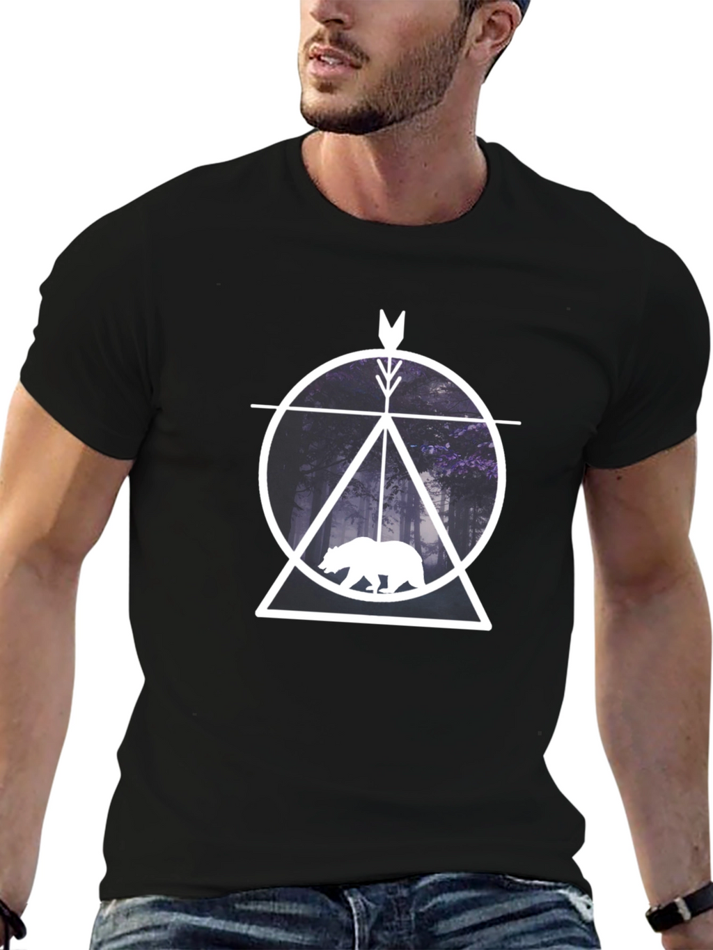 Geometric Bear Forest Graphic Tee