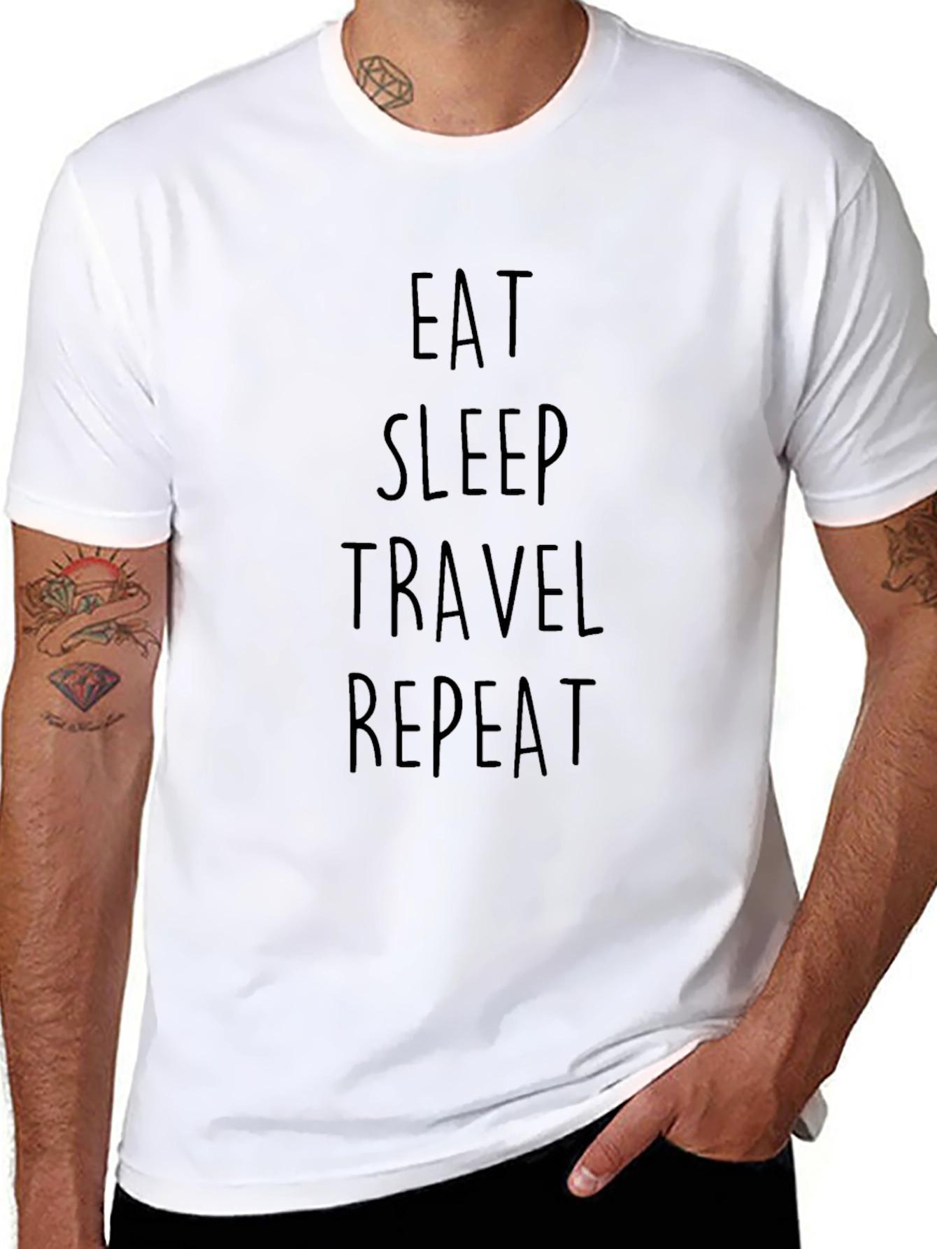 Eat Sleep Travel Repeat Graphic Tee - Casual Black T-Shirt