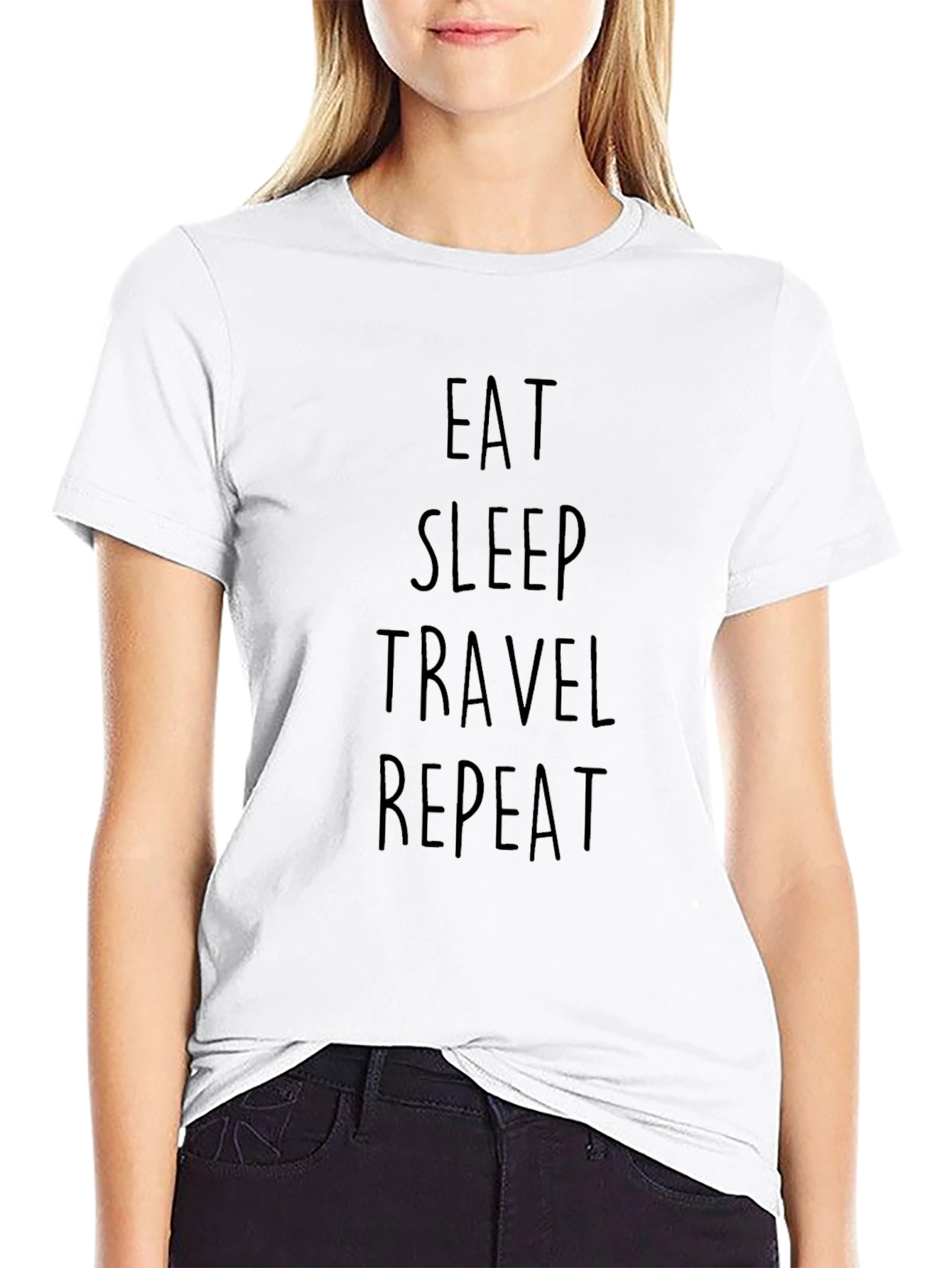 Eat Sleep Travel Repeat Graphic Tee - Casual Black T-Shirt