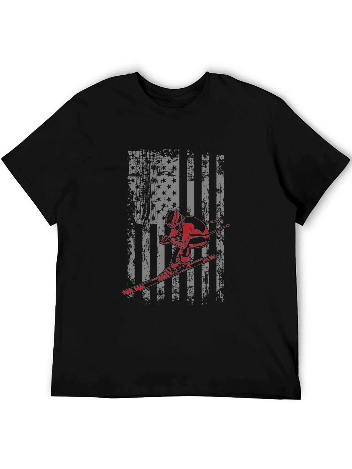 American Flag Skier Graphic Tee - Patriotic USA Pride Shirt