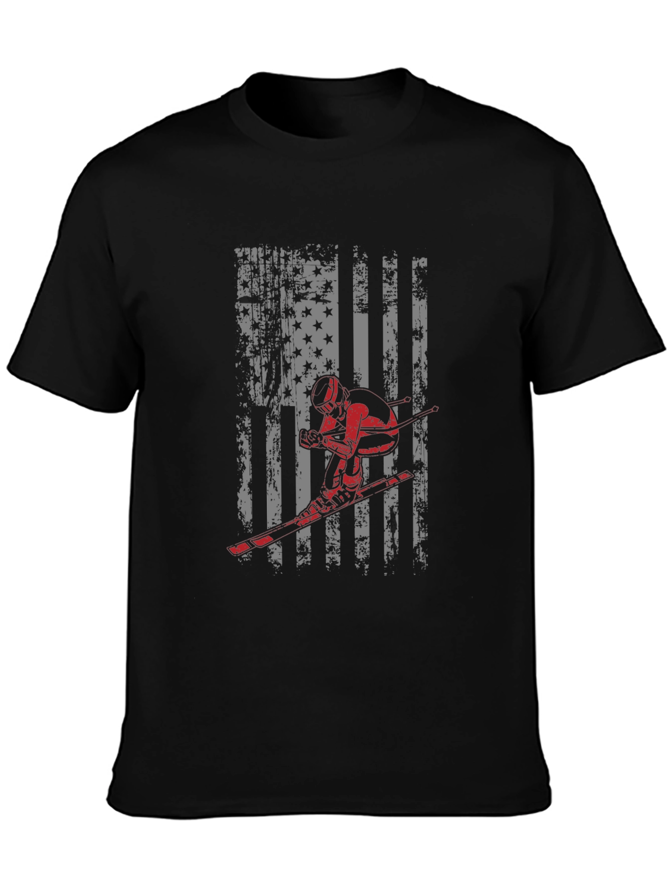 American Flag Skier Graphic Tee - Patriotic USA Pride Shirt