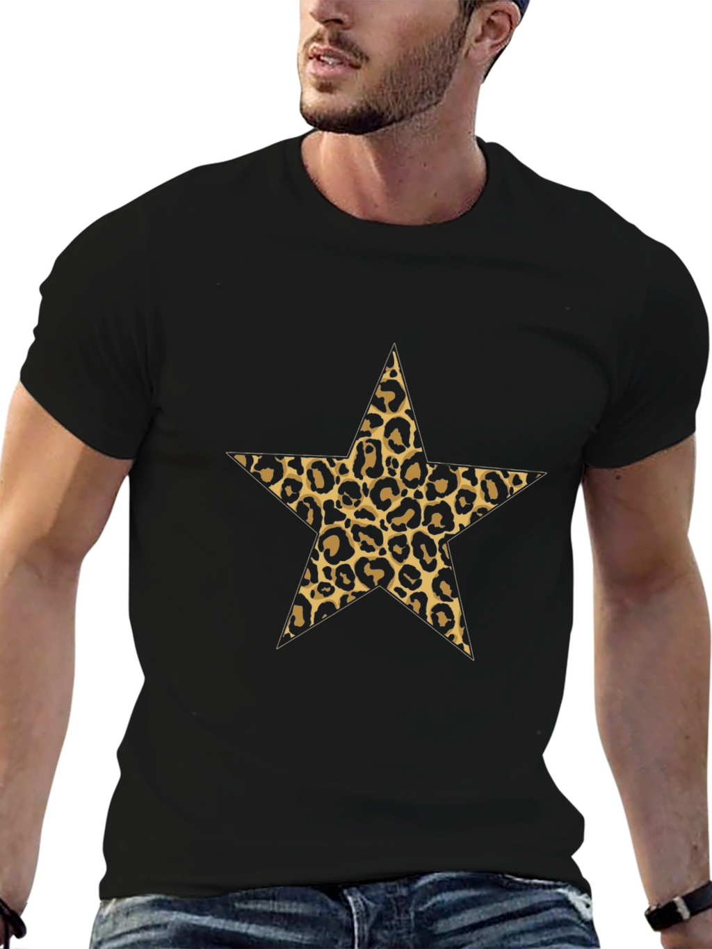 Leopard Star Print Black Tee