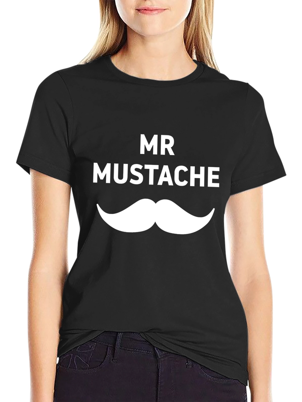Mr. Mustache Graphic Print Black T-Shirt