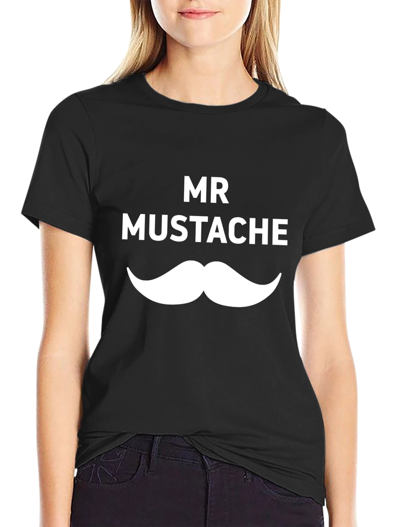 Mr. Mustache Graphic Print Black T-Shirt
