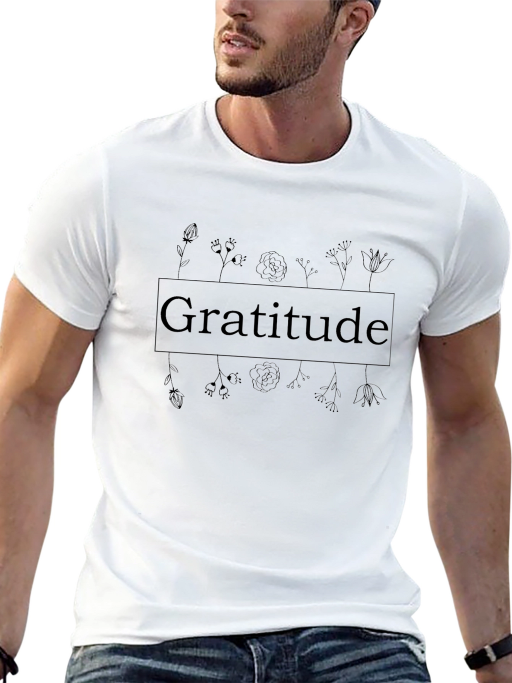 Gratitude Floral T-Shirt - Black
