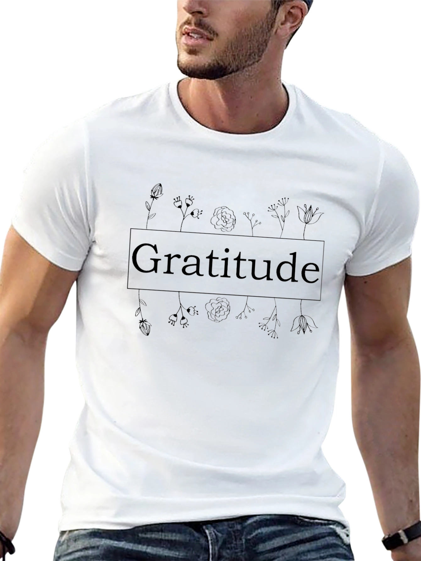 Gratitude Floral T-Shirt - Black
