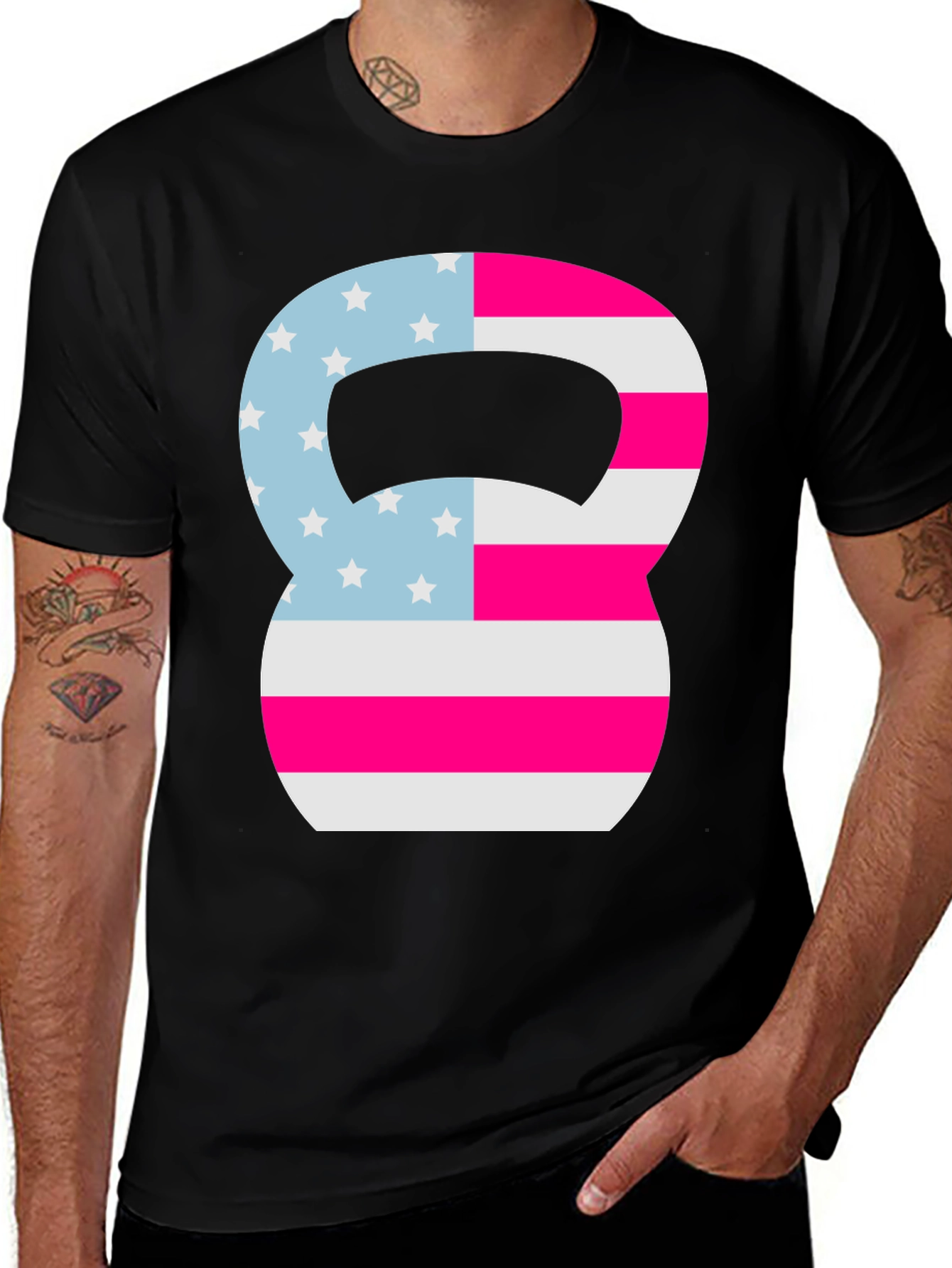 Patriotic Kettlebell Graphic Tee - Fitness USA Flag Shirt