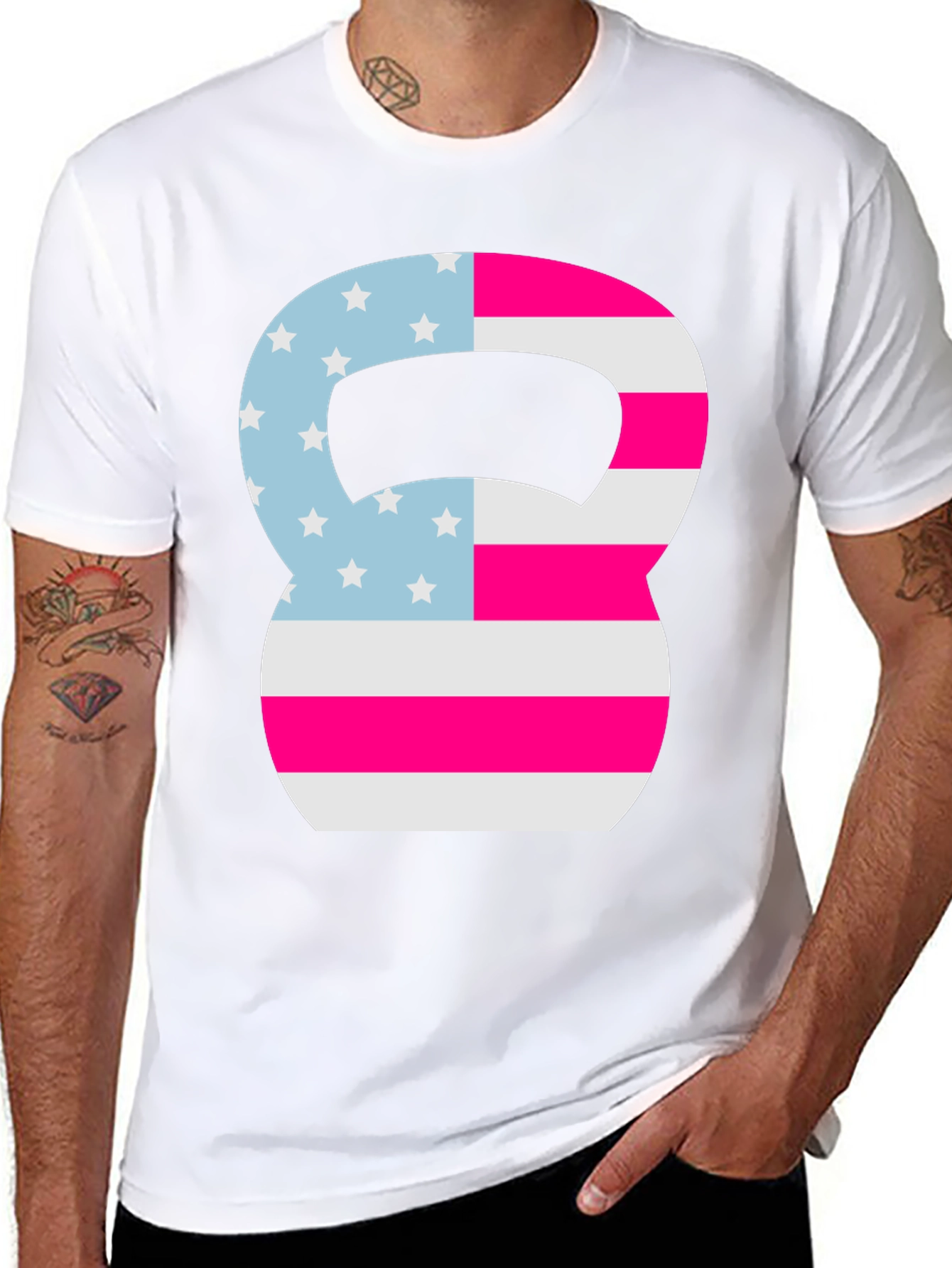 Patriotic Kettlebell Graphic Tee - Fitness USA Flag Shirt