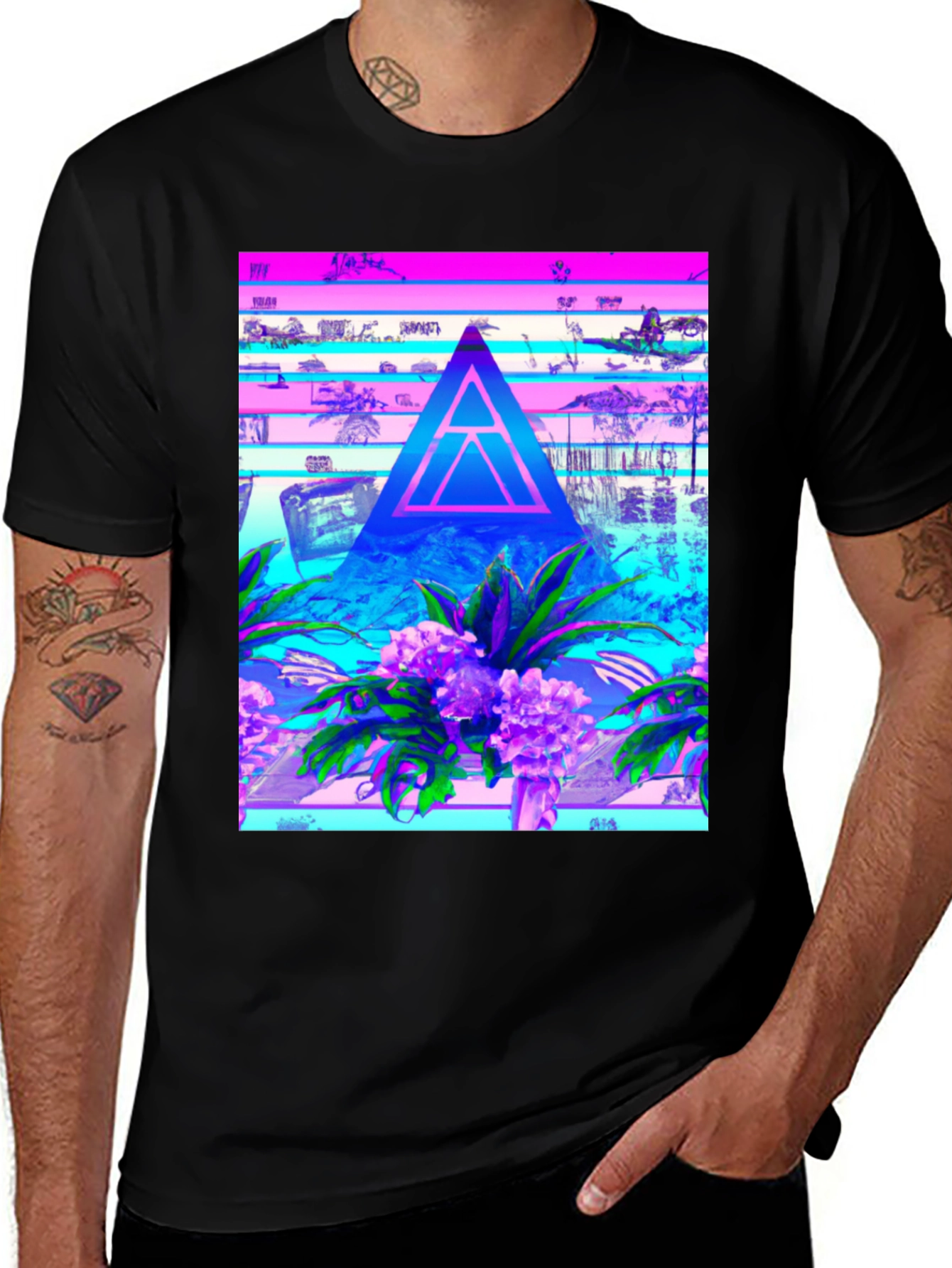 Abstract Triangle Graphic Tee - Vaporwave Style