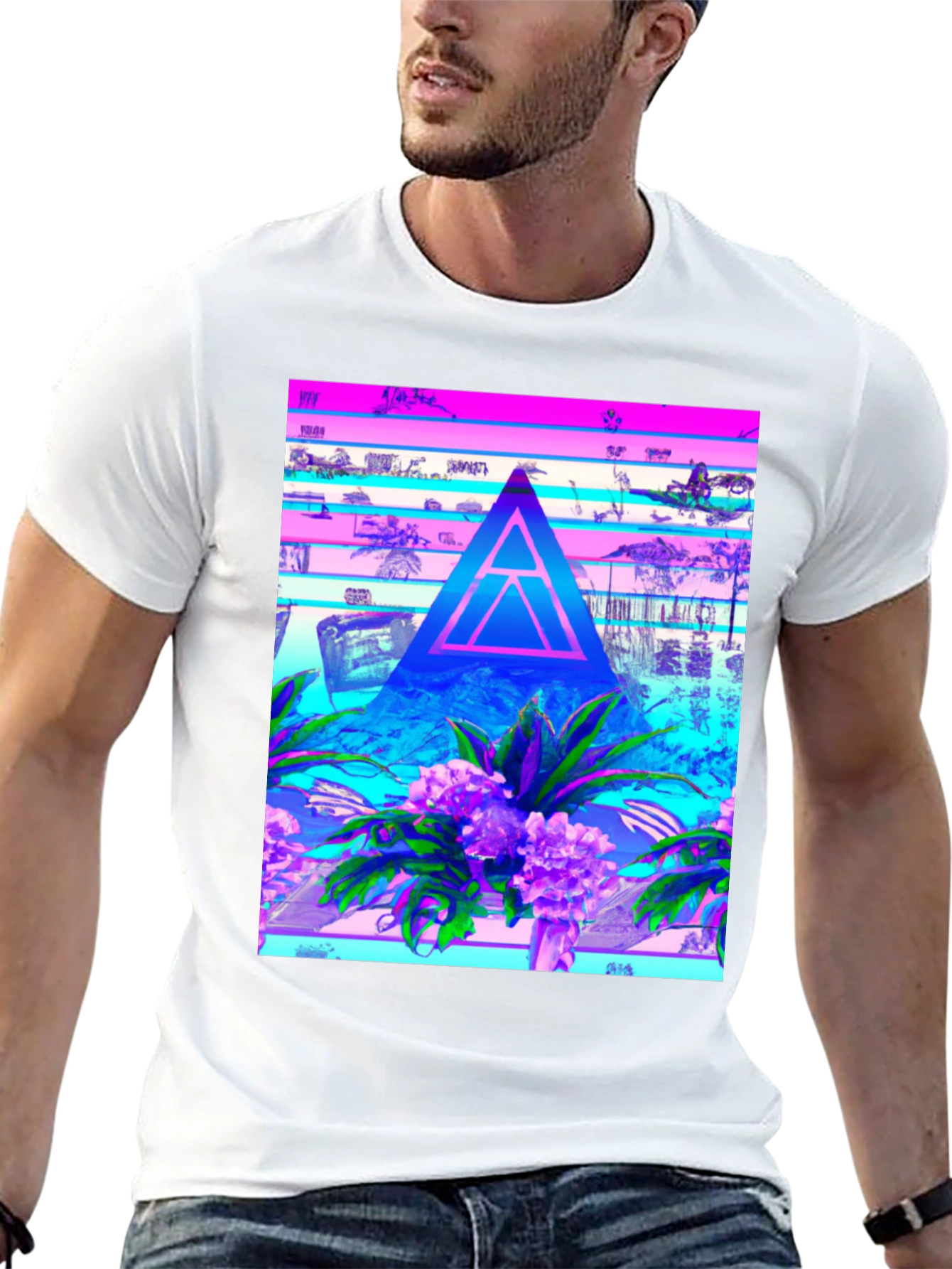 Abstract Triangle Graphic Tee - Vaporwave Style