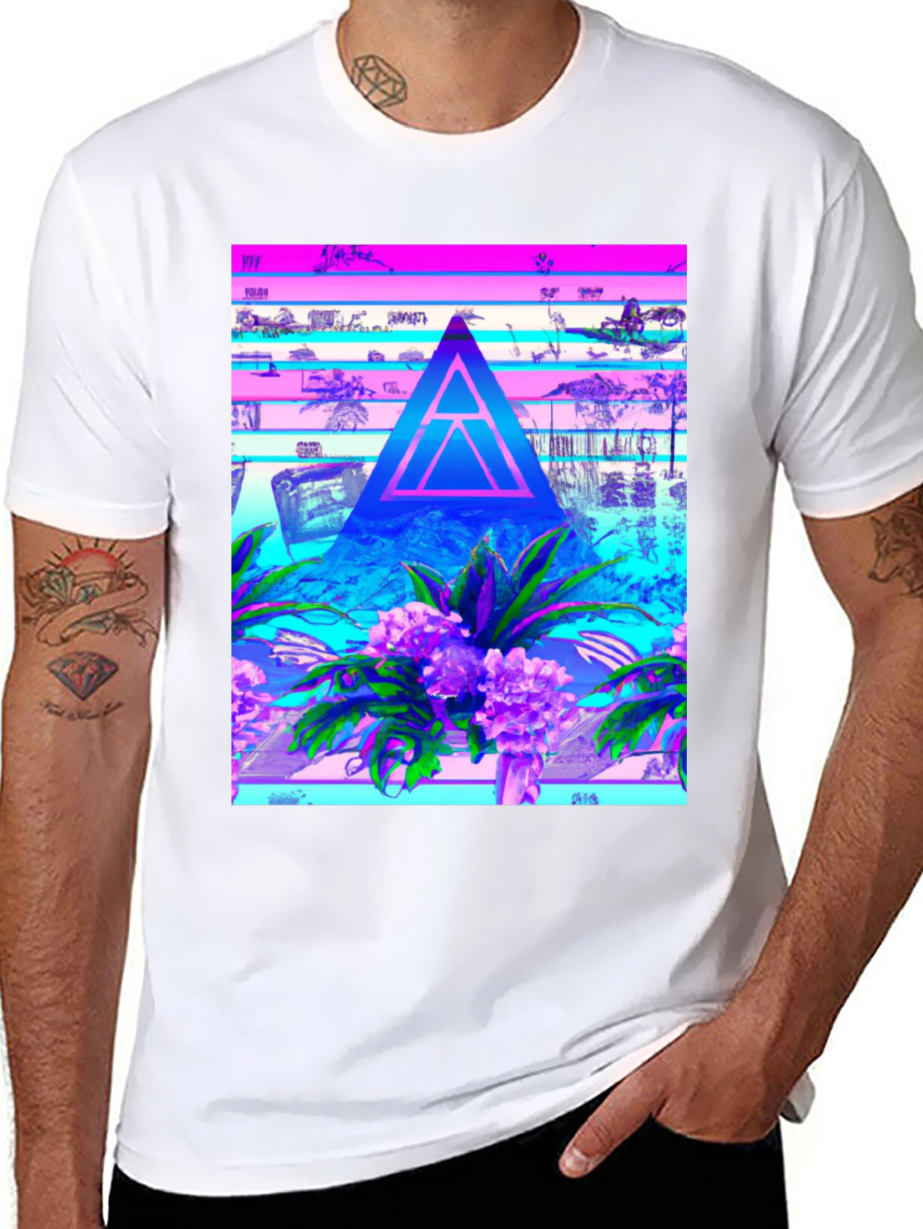 Abstract Triangle Graphic Tee - Vaporwave Style