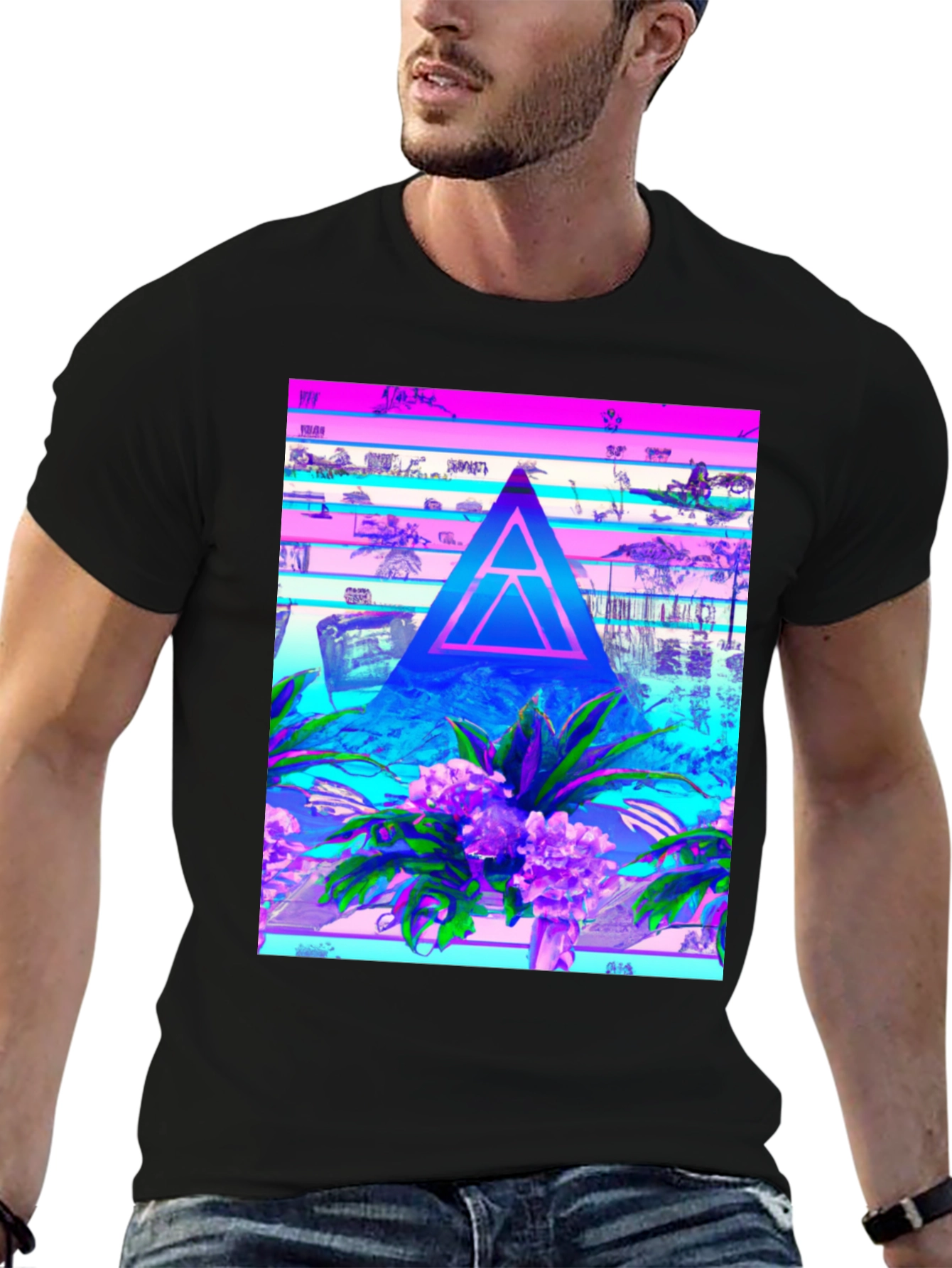 Abstract Triangle Graphic Tee - Vaporwave Style