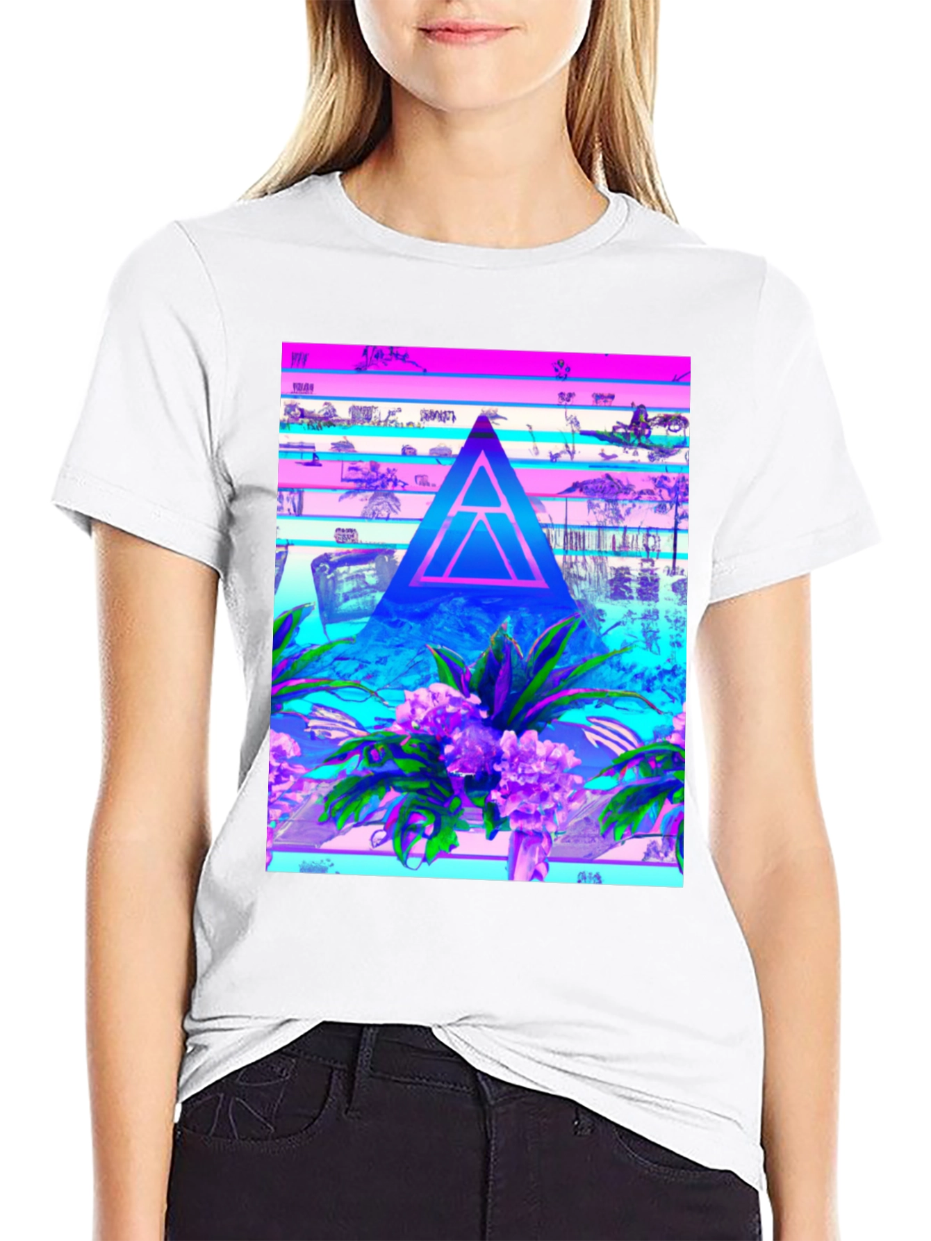Abstract Triangle Graphic Tee - Vaporwave Style