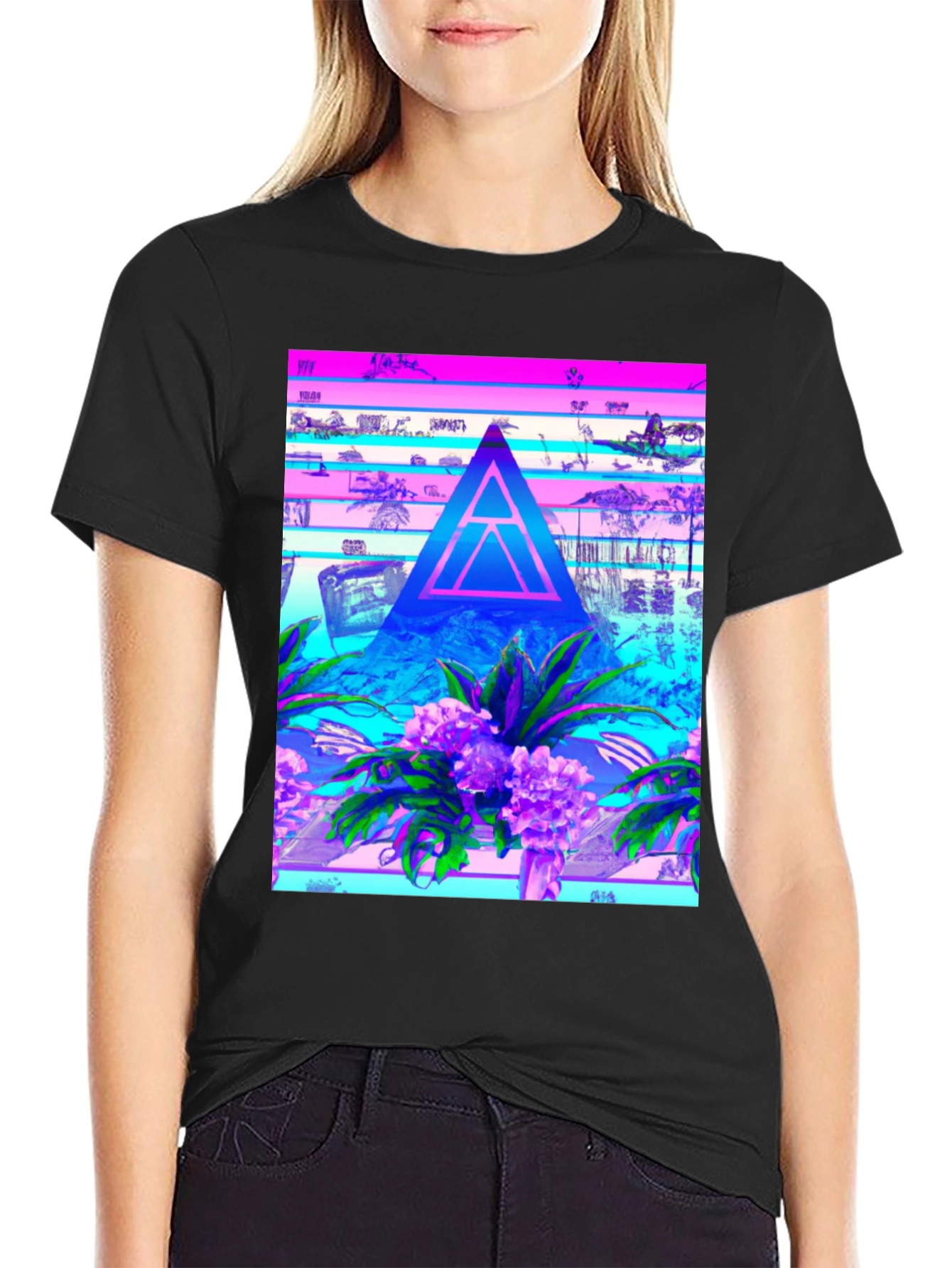 Abstract Triangle Graphic Tee - Vaporwave Style