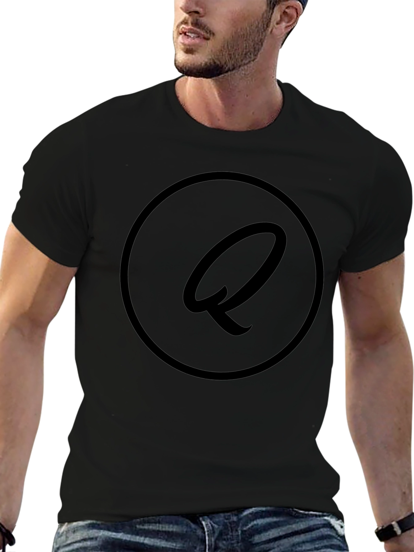 Stylish Black Graphic Tee - Letter Q Design