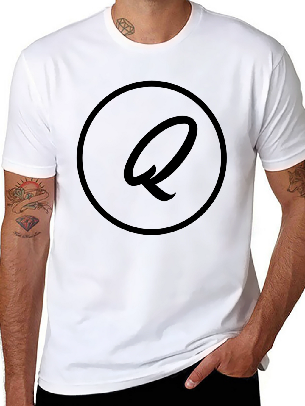 Stylish Black Graphic Tee - Letter Q Design