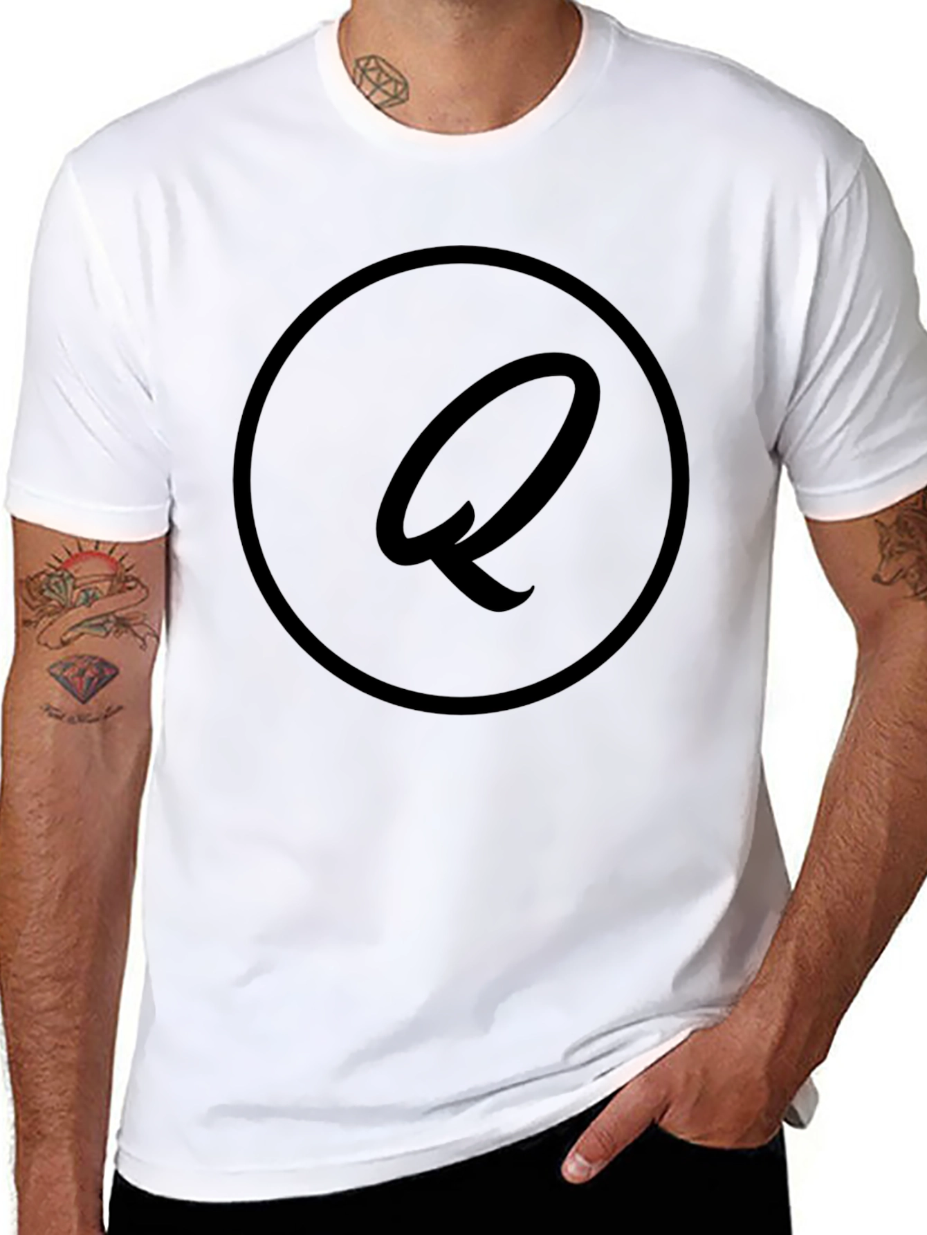 Stylish Black Graphic Tee - Letter Q Design