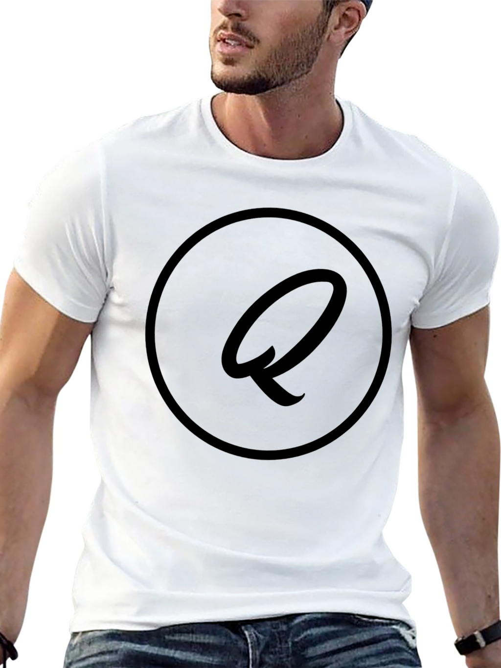 Stylish Black Graphic Tee - Letter Q Design