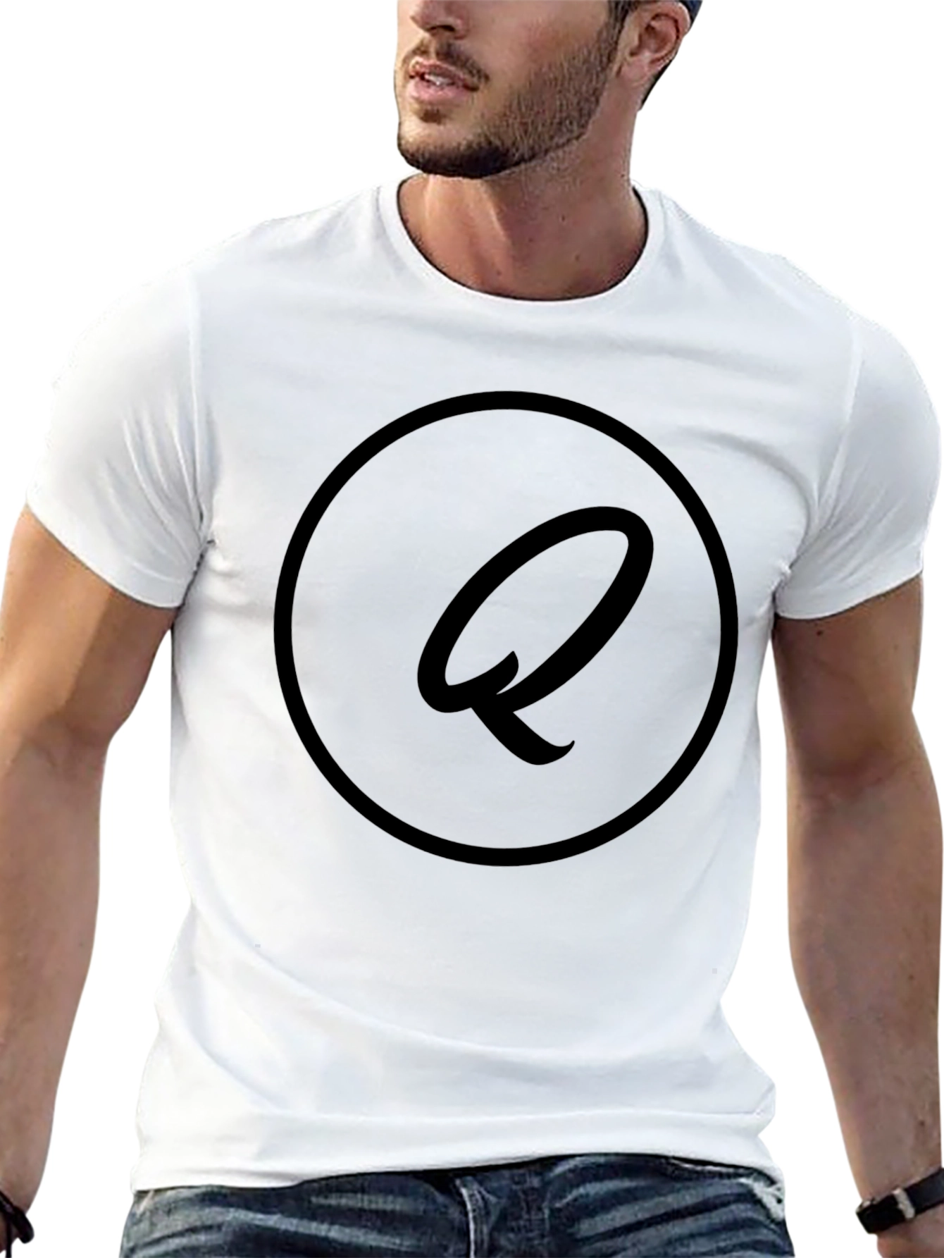 Stylish Black Graphic Tee - Letter Q Design