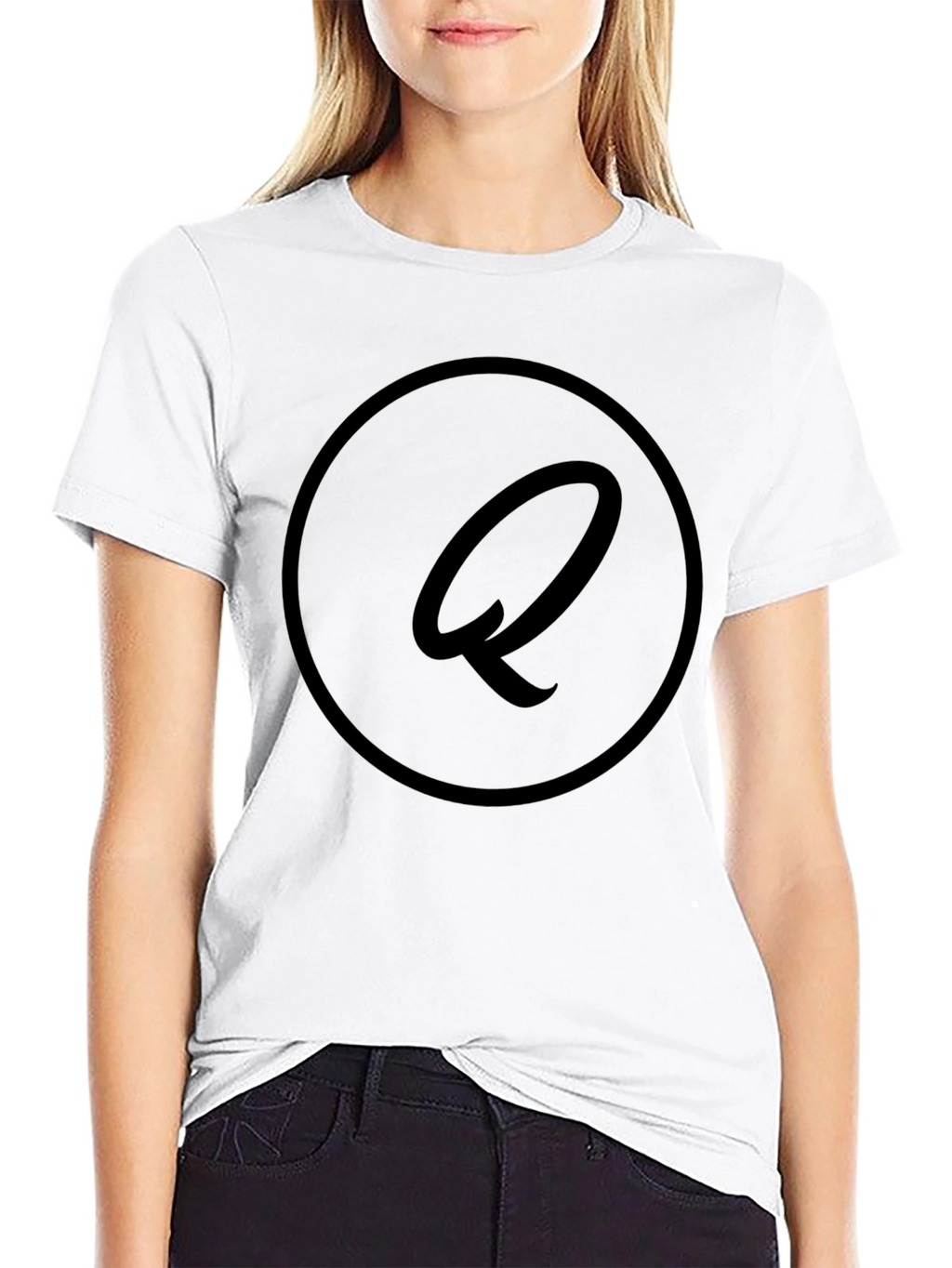 Stylish Black Graphic Tee - Letter Q Design