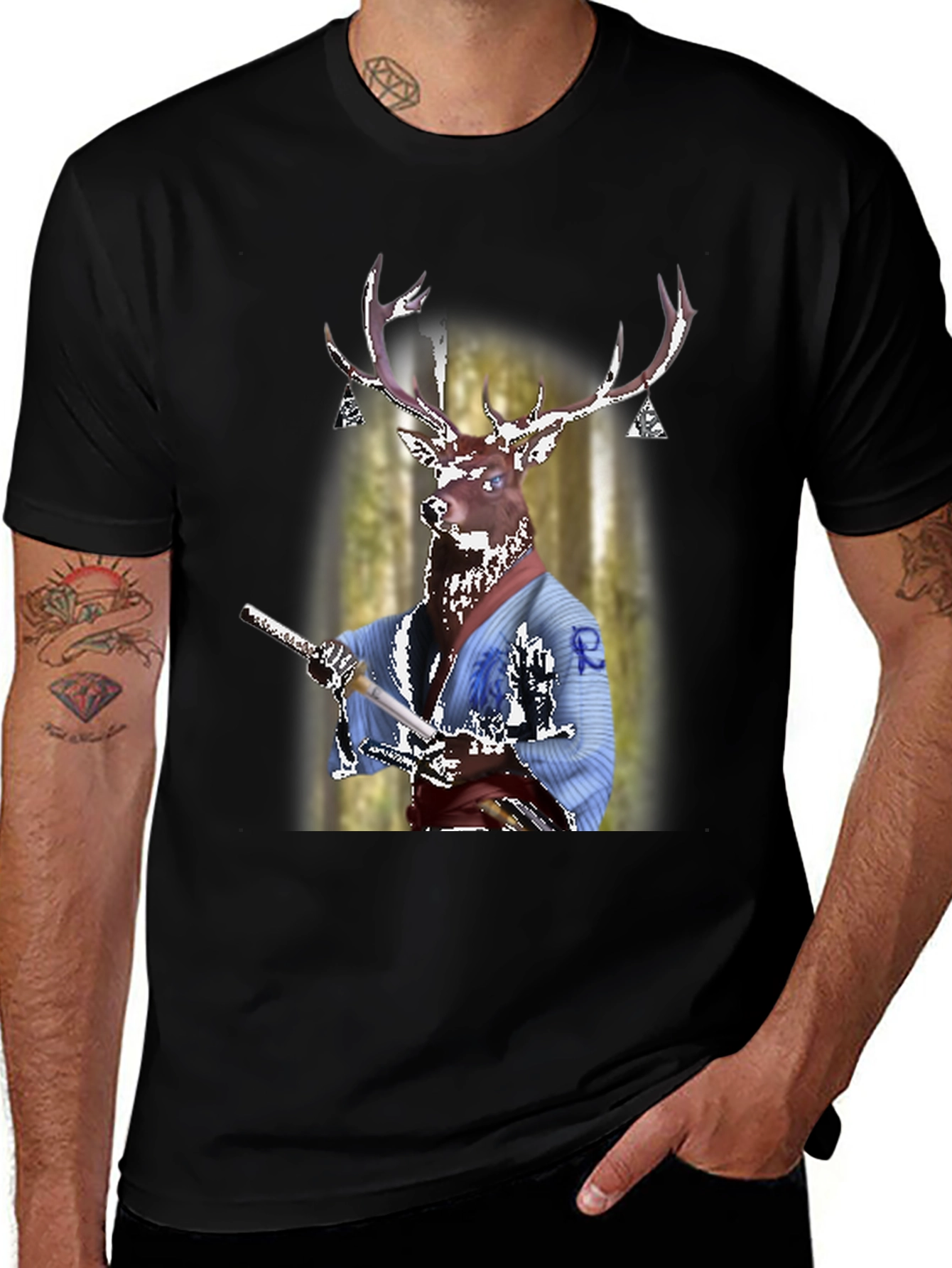 Deer Samurai T-Shirt - Unique Graphic Tee