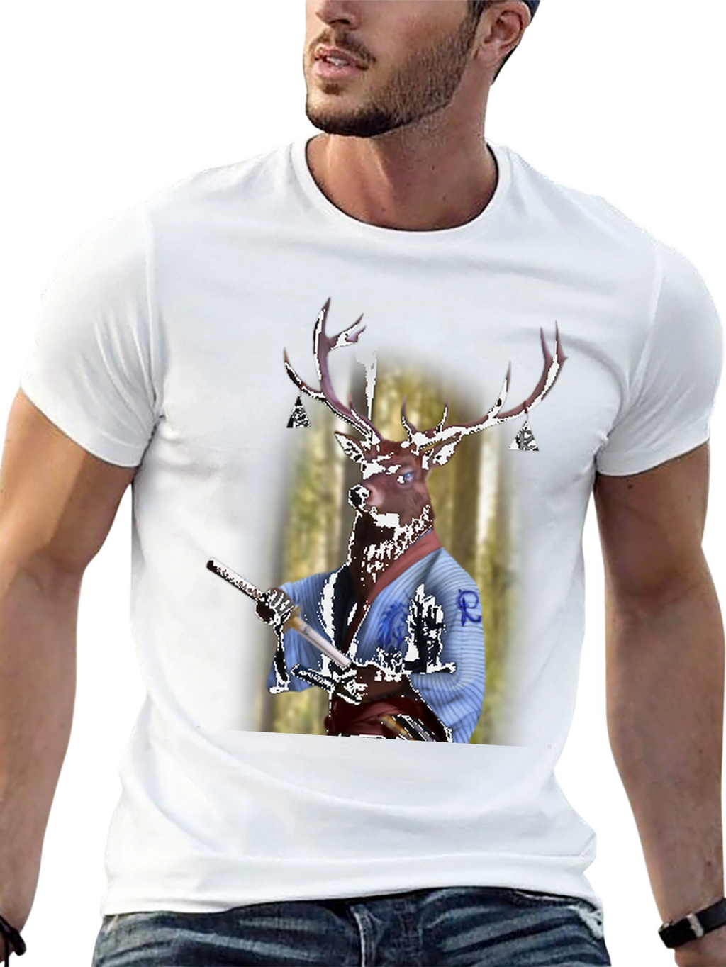 Deer Samurai T-Shirt - Unique Graphic Tee