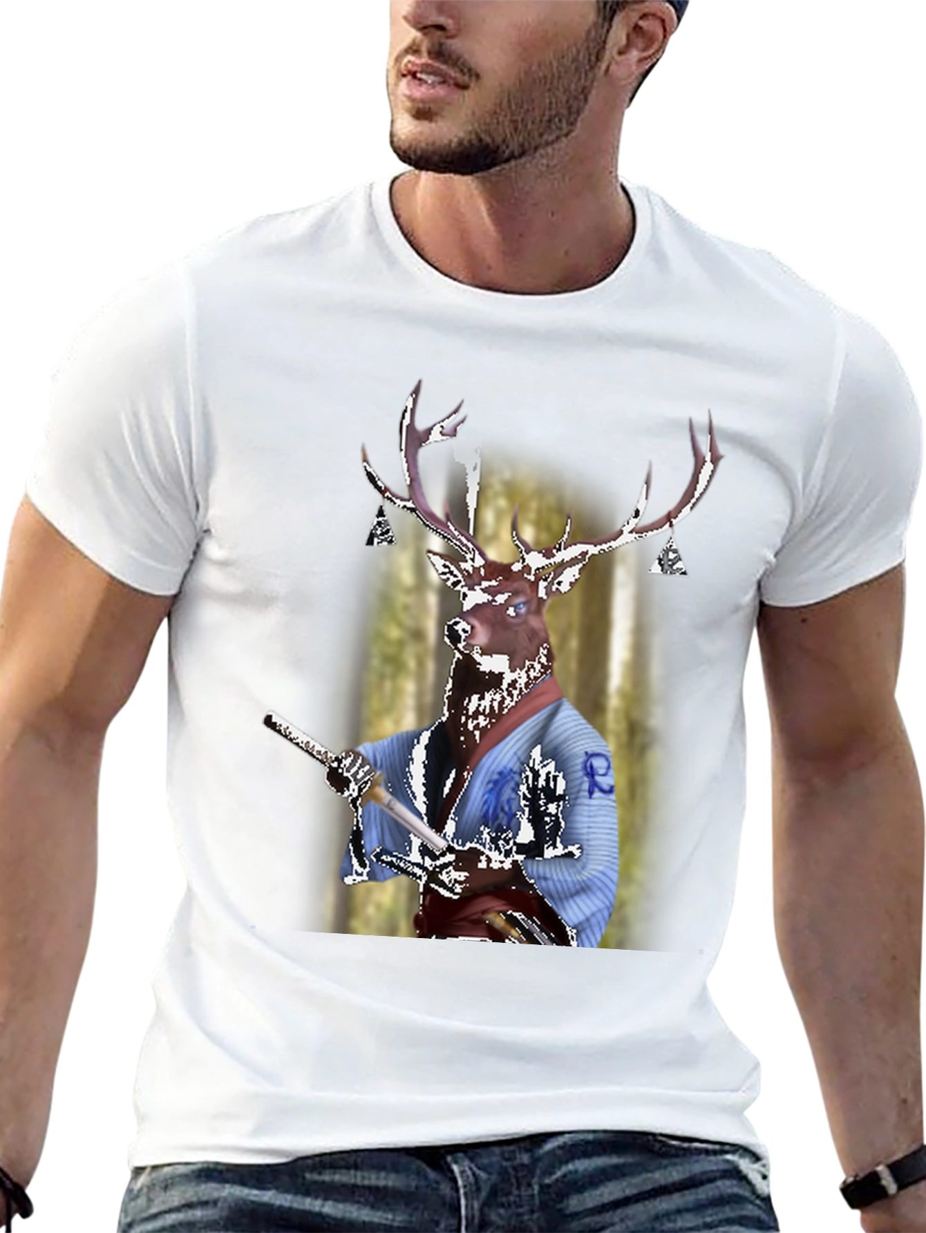 Deer Samurai T-Shirt - Unique Graphic Tee