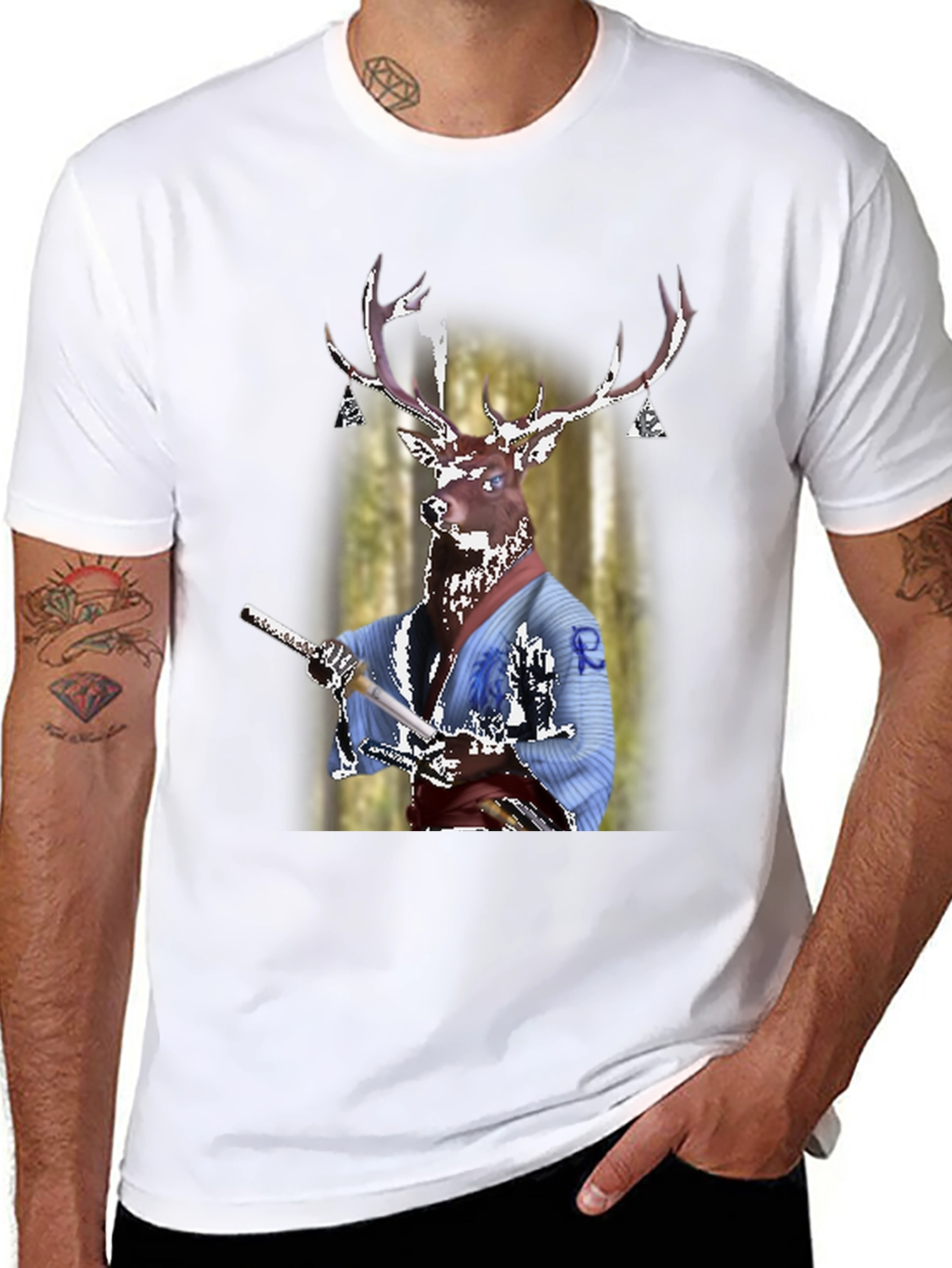 Deer Samurai T-Shirt - Unique Graphic Tee