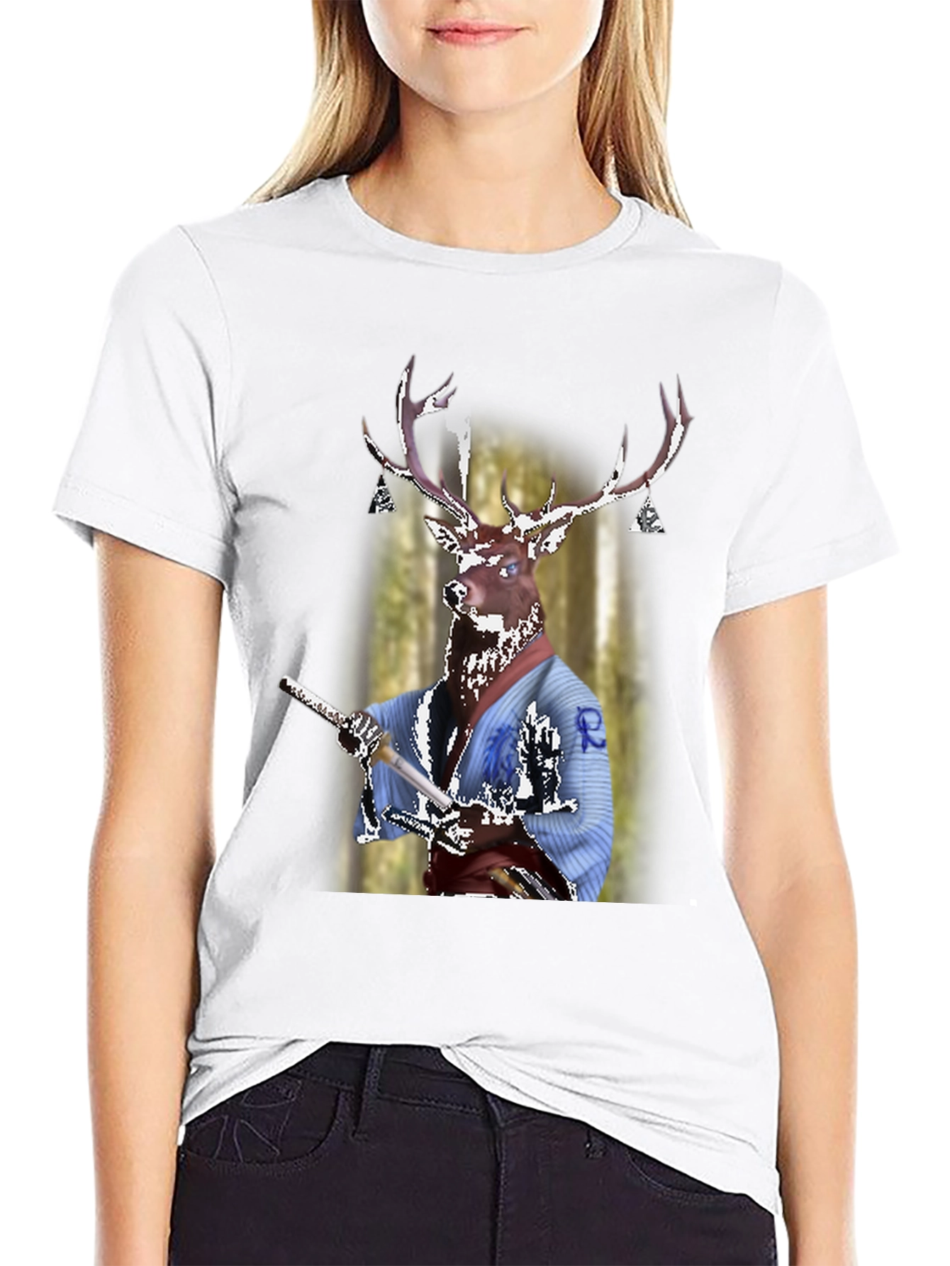 Deer Samurai T-Shirt - Unique Graphic Tee