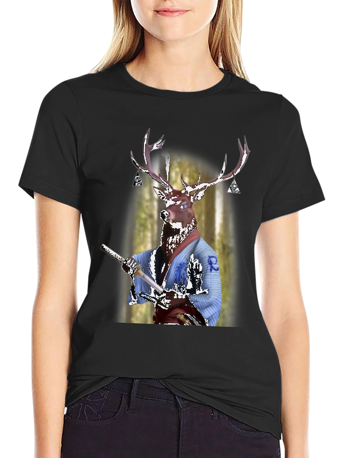 Deer Samurai T-Shirt - Unique Graphic Tee