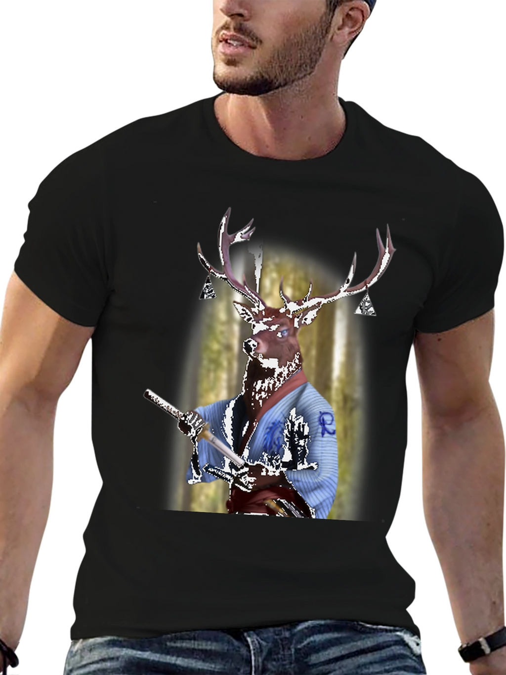 Deer Samurai T-Shirt - Unique Graphic Tee